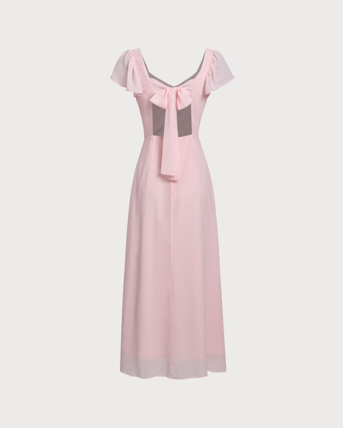 Pink Sweetheart Neck Chiffon Maxi Dress Product Image