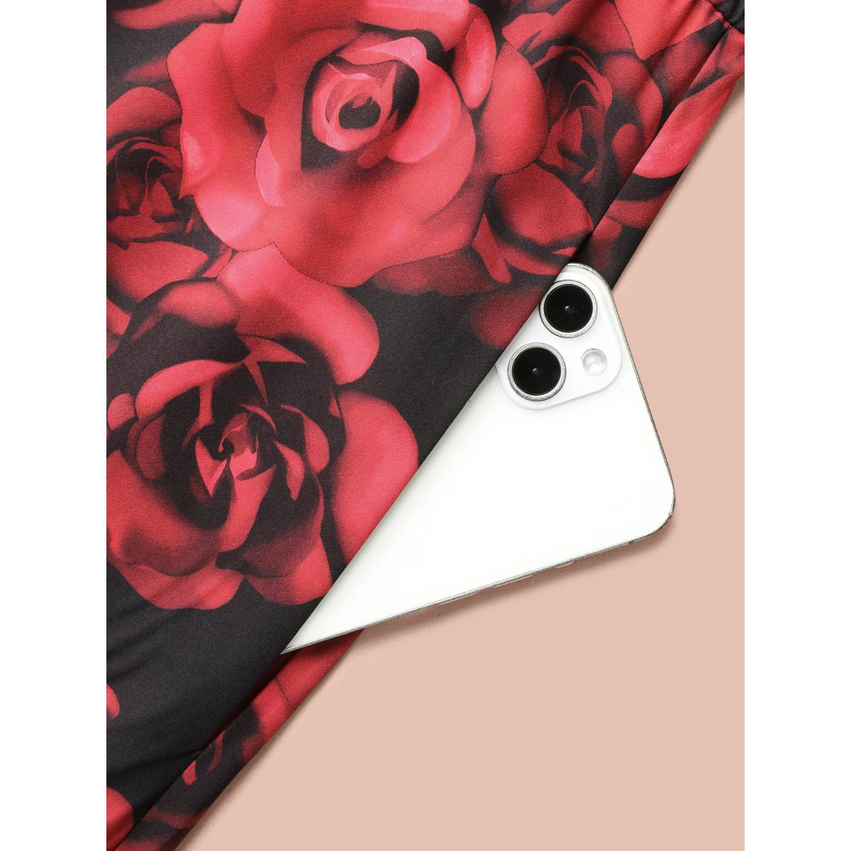 Plus Size Off-Shoulder Rose Pattern Ruffled Dress BlackFlower Women Elegant Ruffles One-shoulder neck Short sleeve Curvy BloomChic 30/6X Product Image