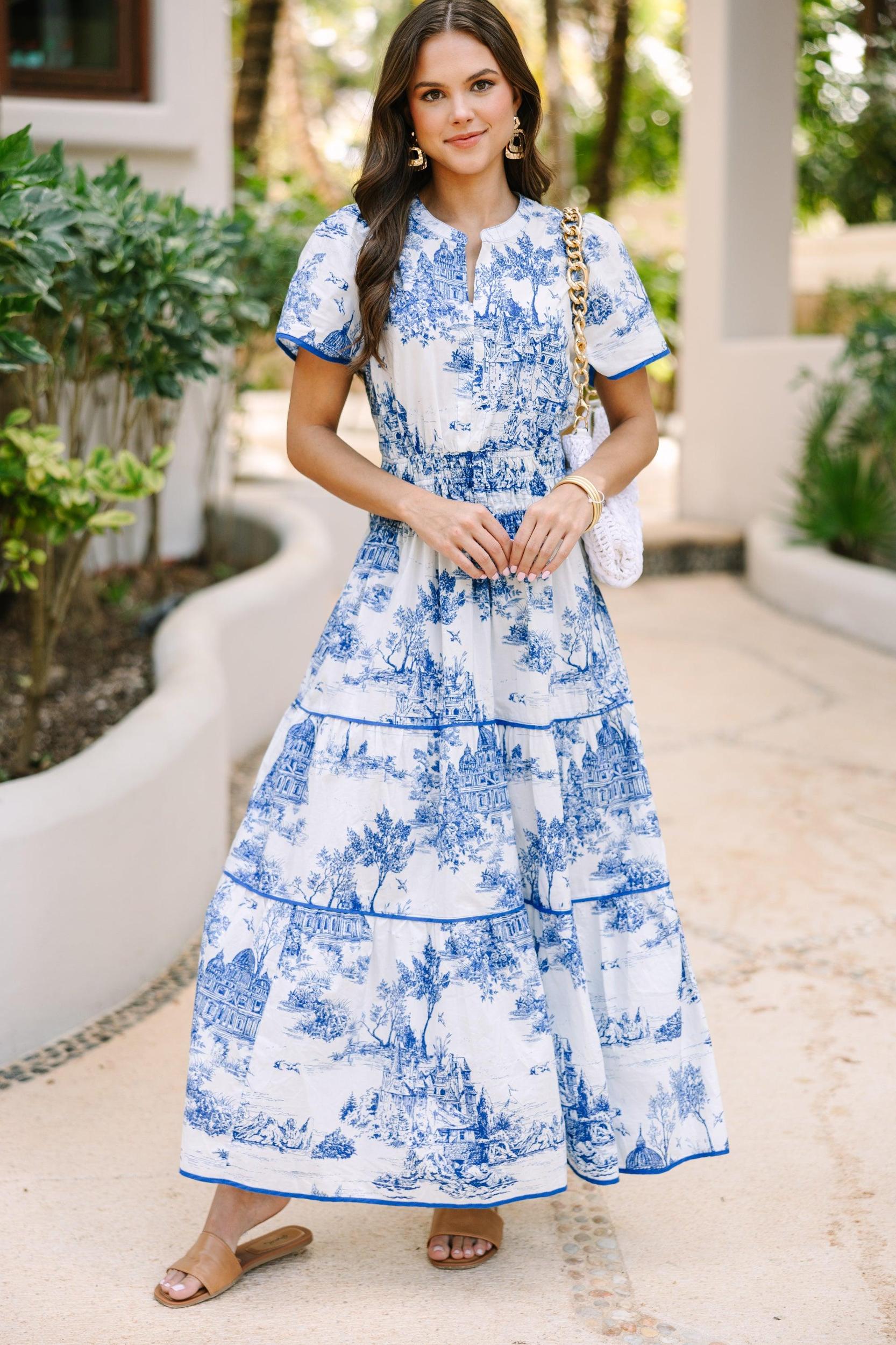 Share Your Happiness Blue Toile Maxi Dress Female Product Image