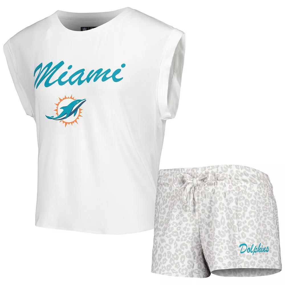 Women's Concepts Sport White/Cream Miami Dolphins Montana Knit T-Shirt & Shorts Sleep Set,  Product Image