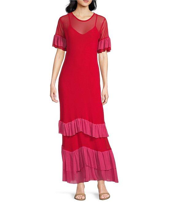 Never Fully Dressed Angelina Crew Neckline Short Sleeve Sheer Ruffle Tier Dress Product Image