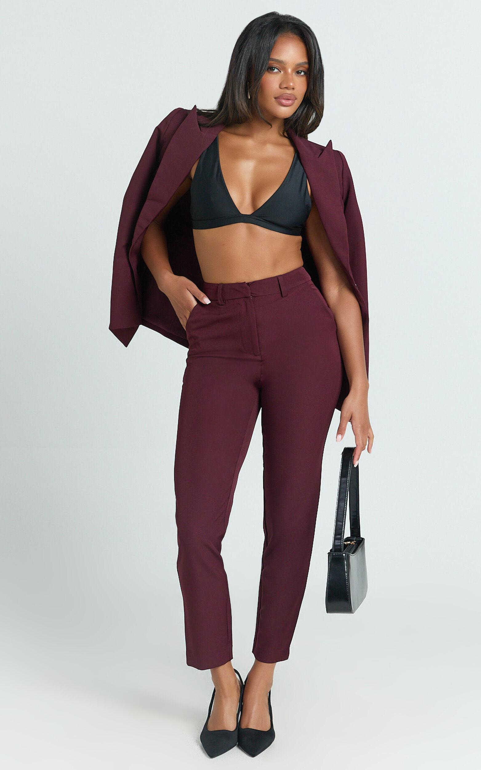 Hermie Pants - High Waisted Cropped Tailored Pants in Wine Product Image