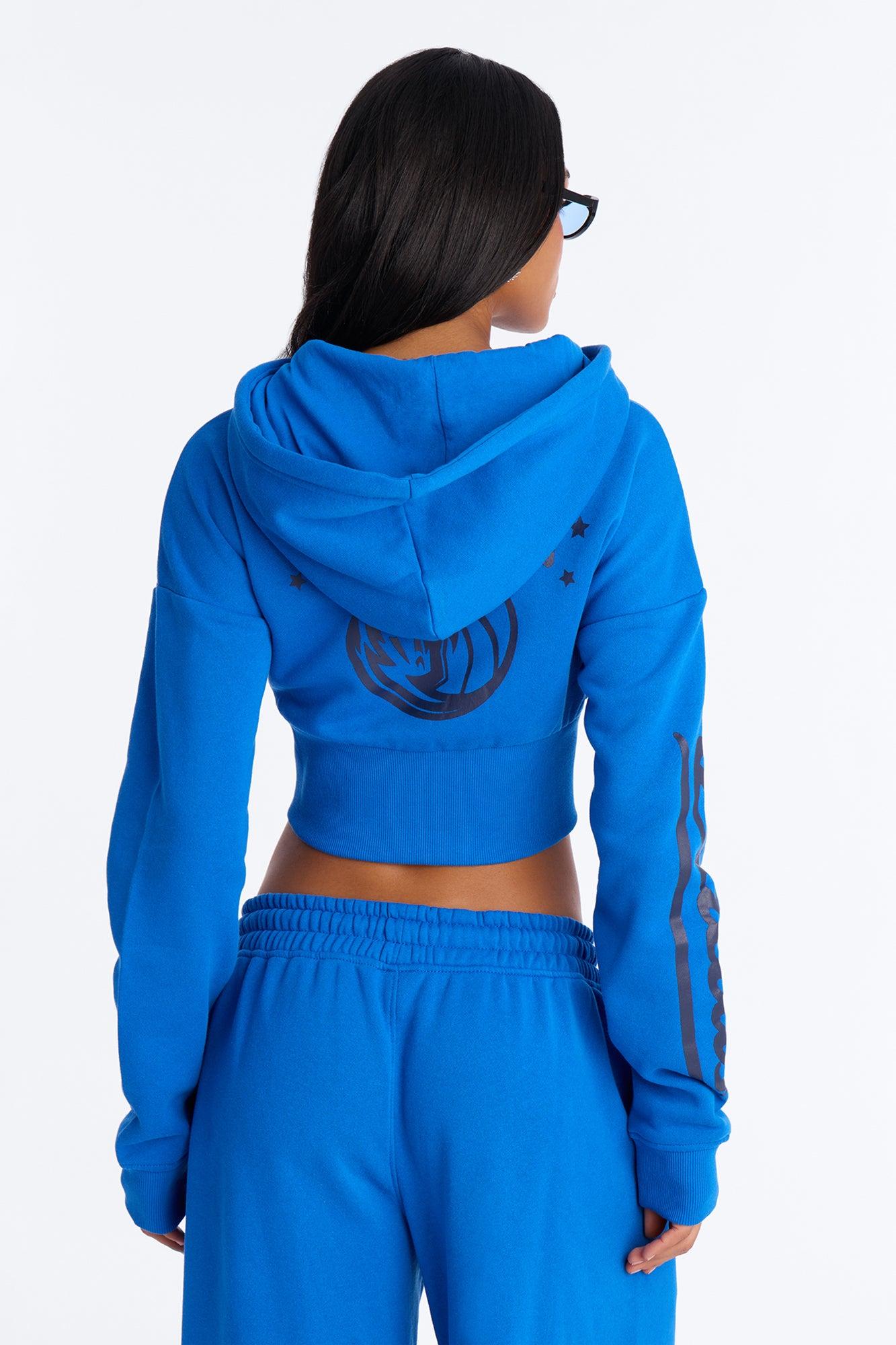 NBA Dallas Mavericks Cropped Fleece Full Zip Hoodie - Blue Female Product Image