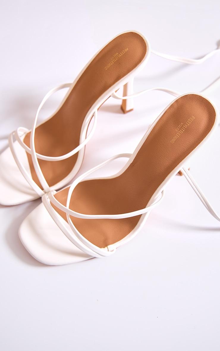 White Wide Fit PU Square Toe Strappy Lace Up Heeled Sandals Product Image