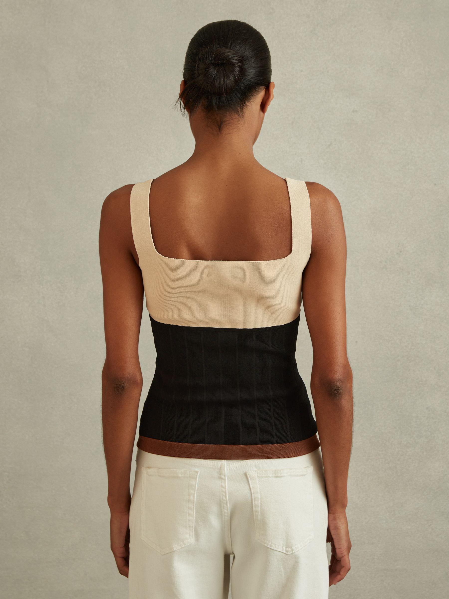 Colourblock Square Neck Vest in Nude/Black Product Image
