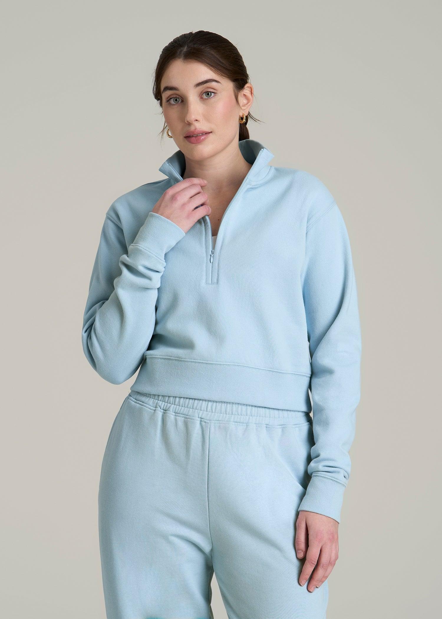 Wearever 2.0 Fleece Half-Zip Cropped Sweatshirt for Tall Women in Ice Blue Female Product Image
