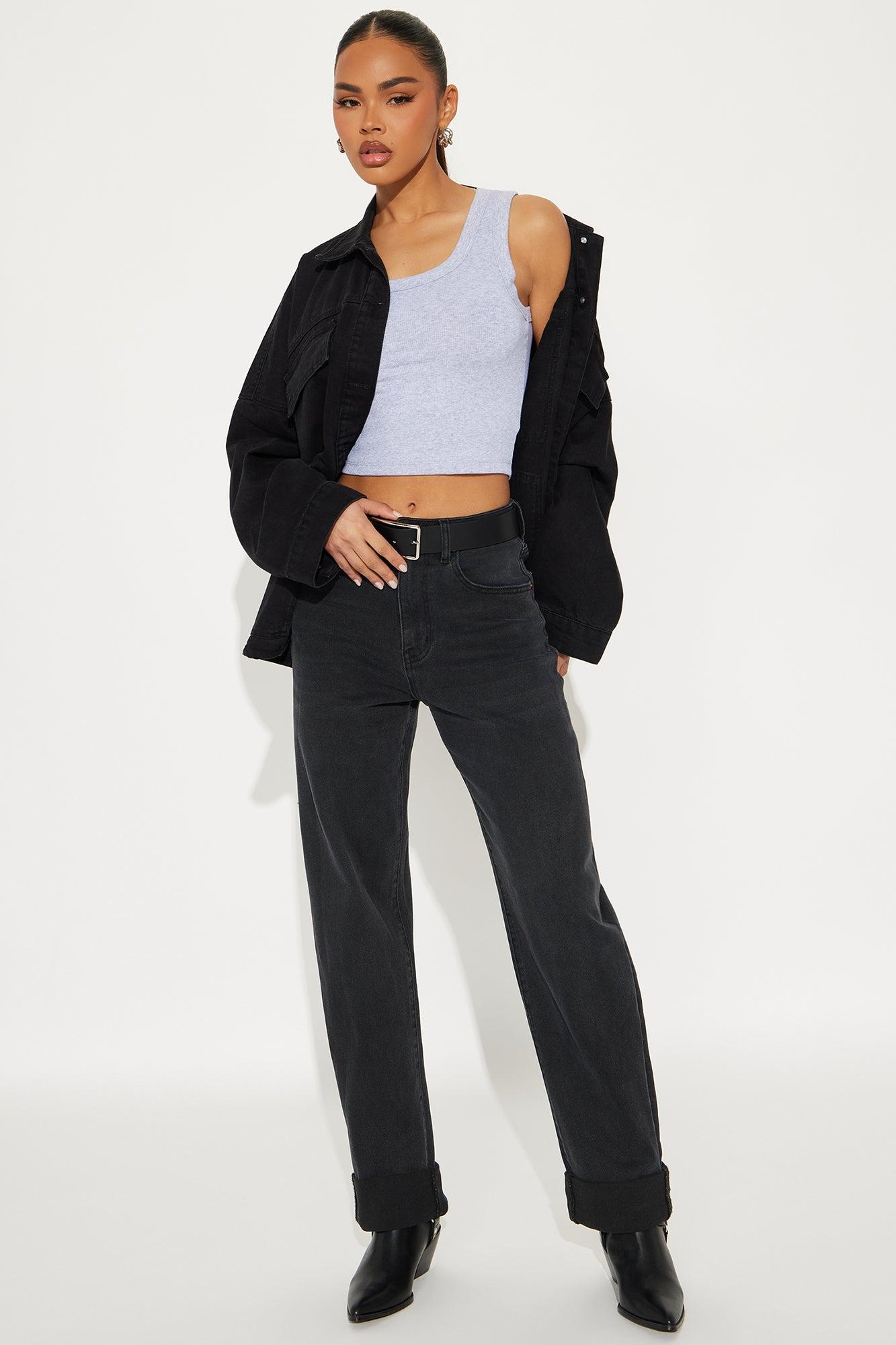 Doin' Time Denim Cuffed Straight Leg - Black Product Image