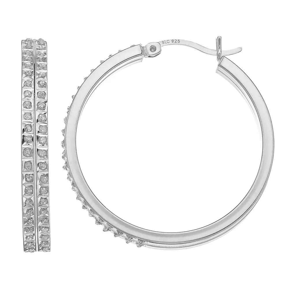 Diamond Mytique Sterling Silver Diamond Accent DoubleHoop Earrings, Women's, White Over Silver Product Image