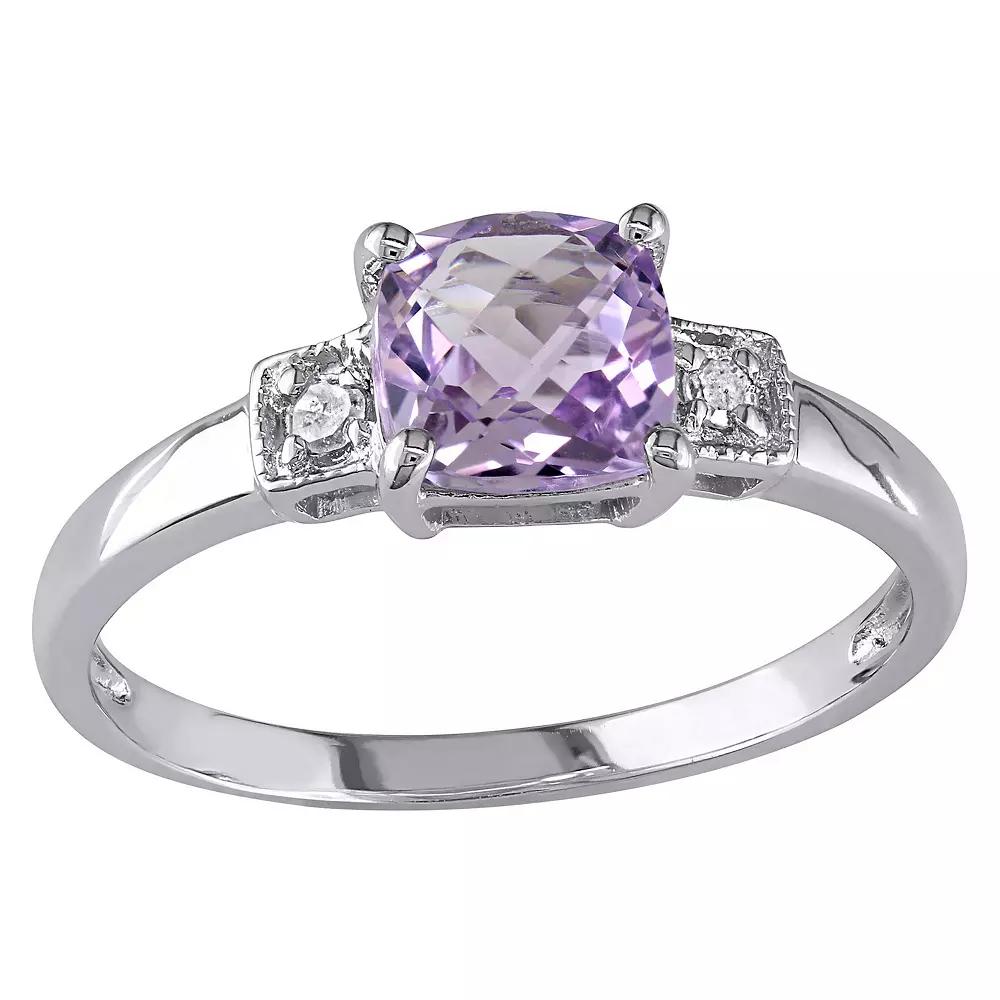 Stella Grace Sterling Silver Cushion-Cut Amethyst & Diamond Accent 3-Stone Ring, Women's, Size: 7 Product Image