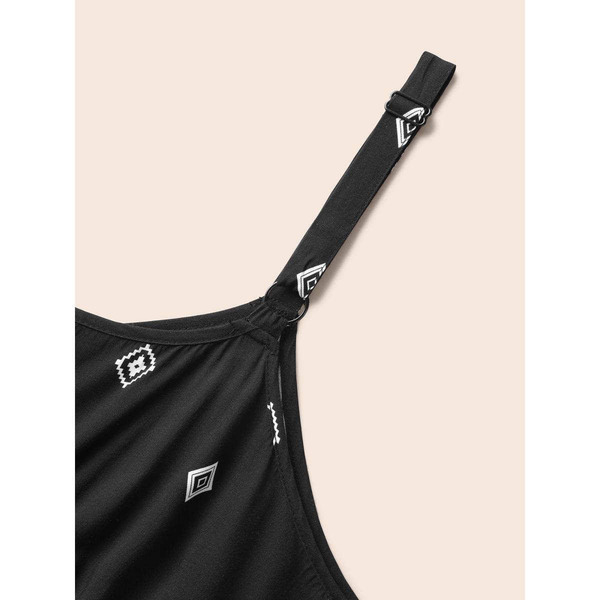 Plus Size Cami Printed A-line Midi Dress Black Women Resort Belted V-neck Sleeveless Curvy BloomChic 22-24/3X Product Image