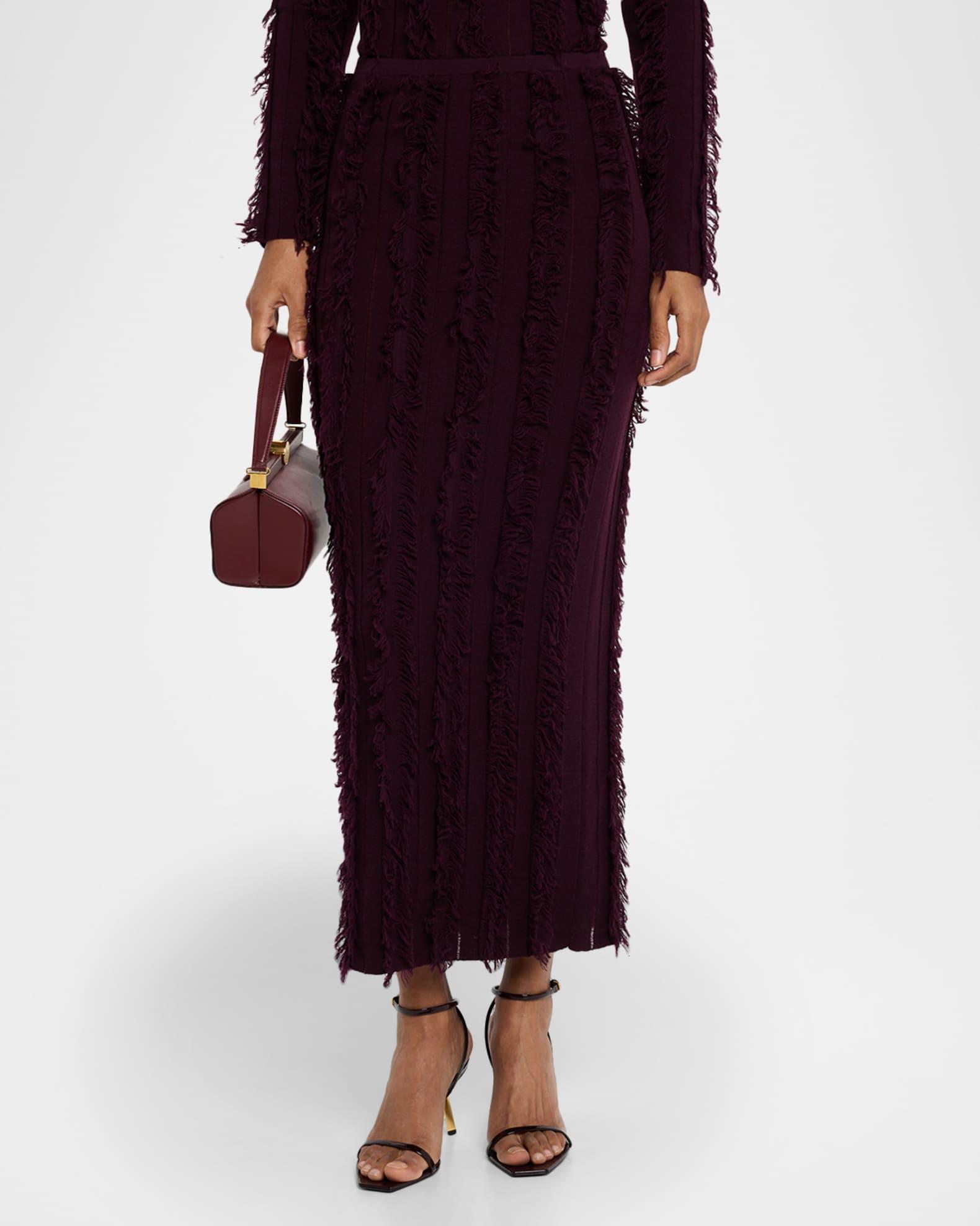 Evangeline Fringed Knit Maxi Pencil Skirt Product Image