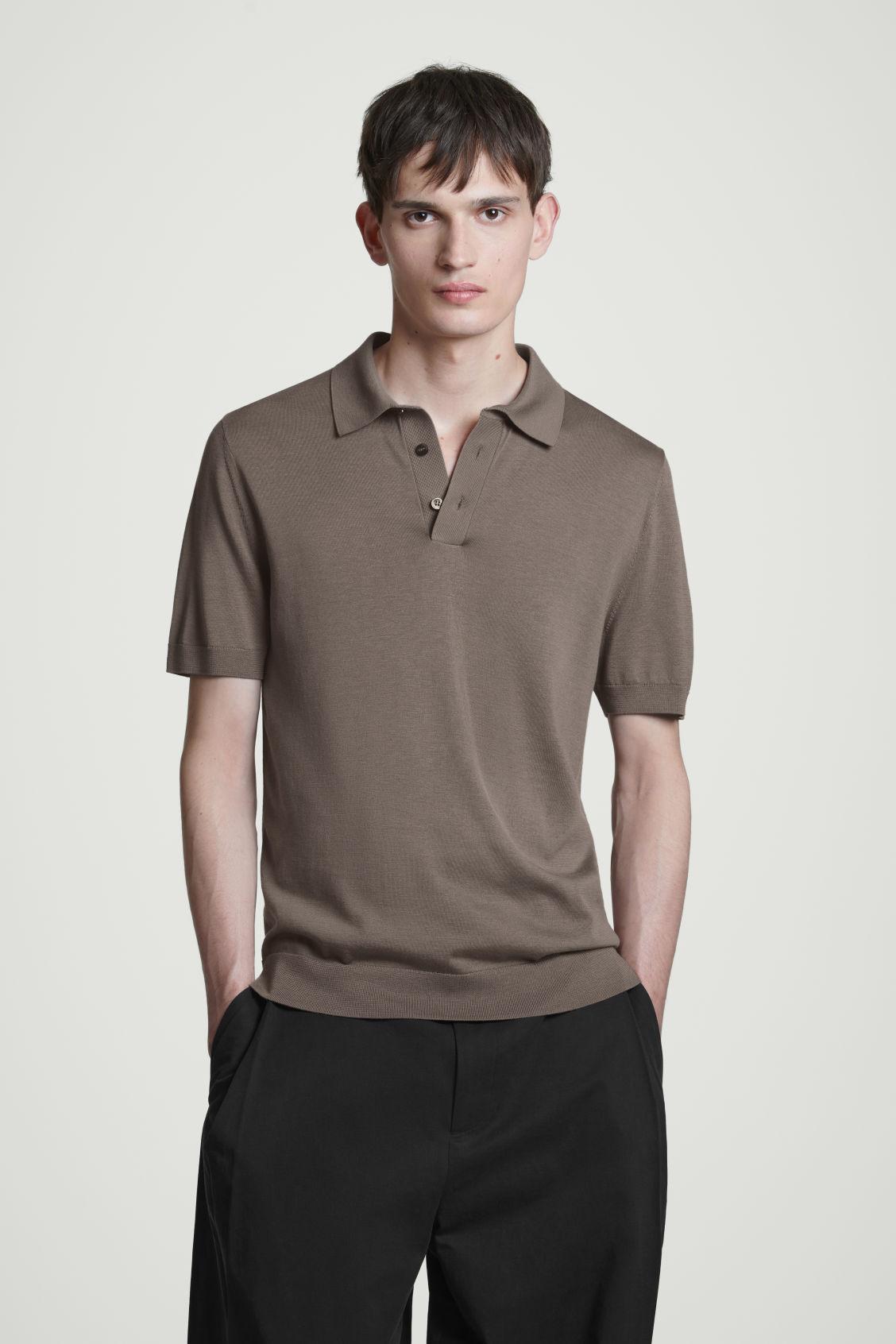 SLIM KNITTED SILK POLO SHIRT Product Image