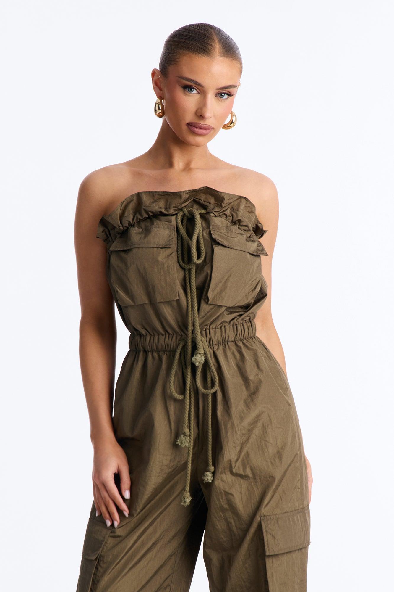 Bria Cargo Nylon Jumpsuit - Olive Female Product Image
