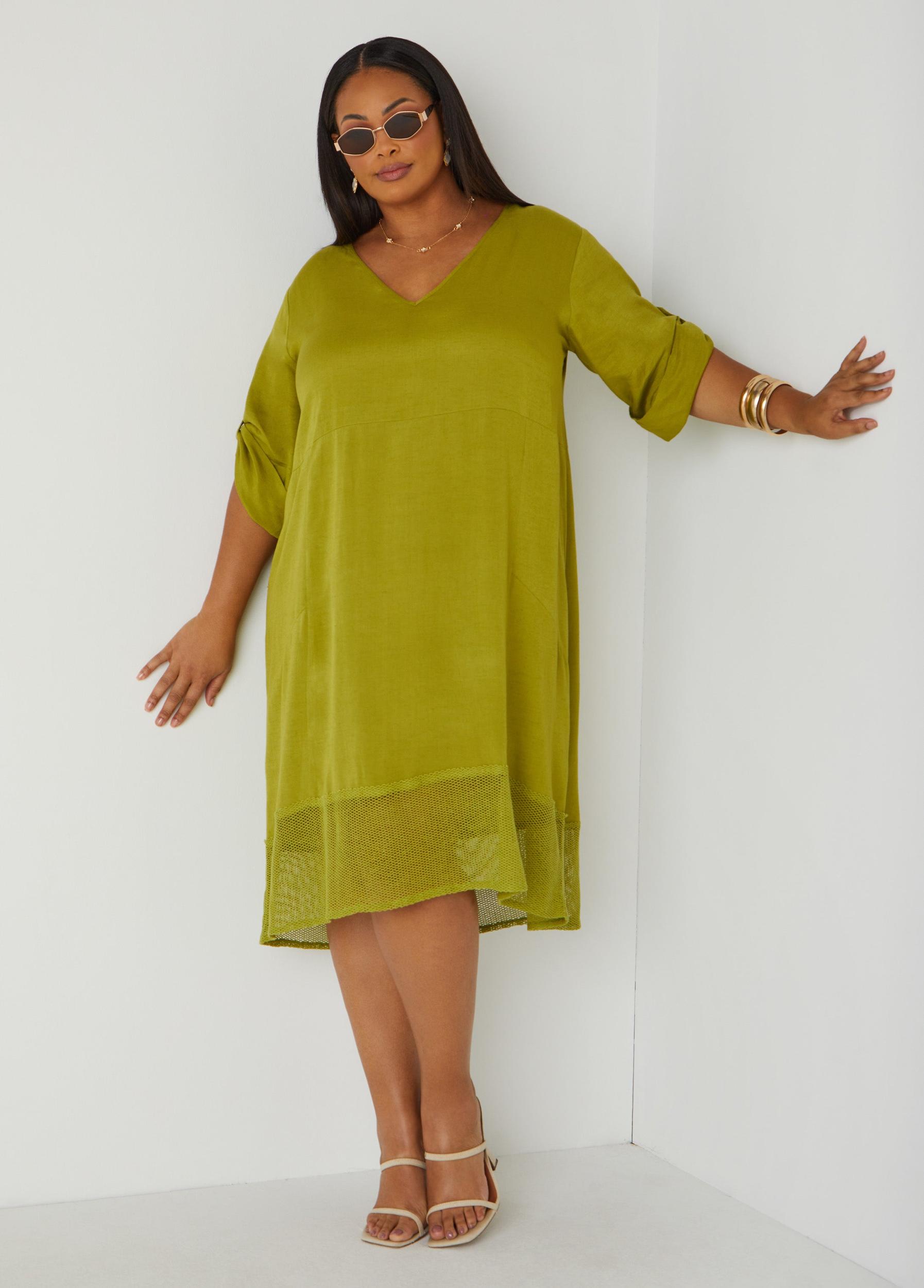 Plus Size Fishnet Paneled Midi Dress Ashley Stewart Product Image
