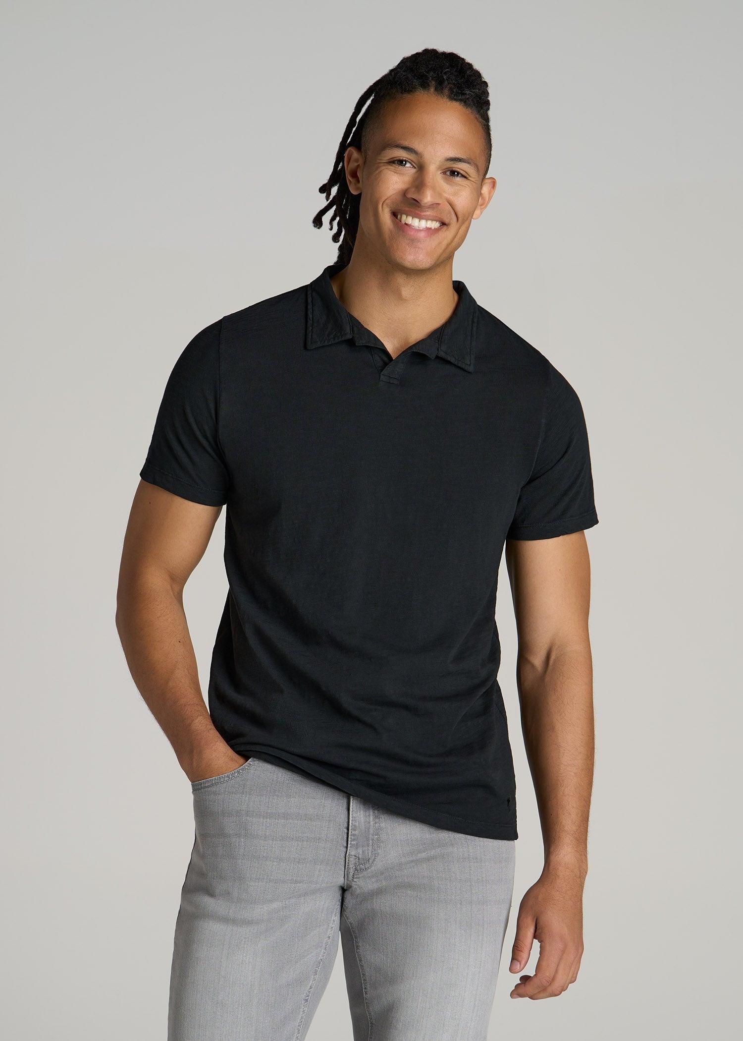 Slub Polo Shirt for Tall Men in Black Male Product Image