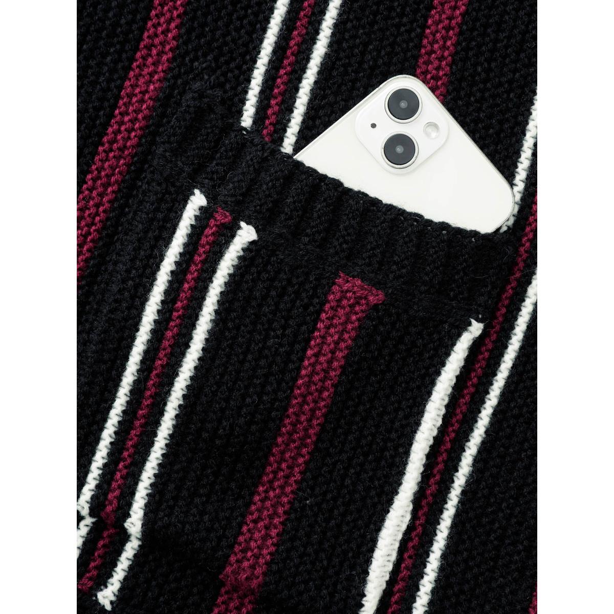 Plus Size Striped Patched Pocket Drop Shoulder Cardigan Black Women Casual Long Sleeve Everyday Cardigans BloomChic 30/6X Product Image