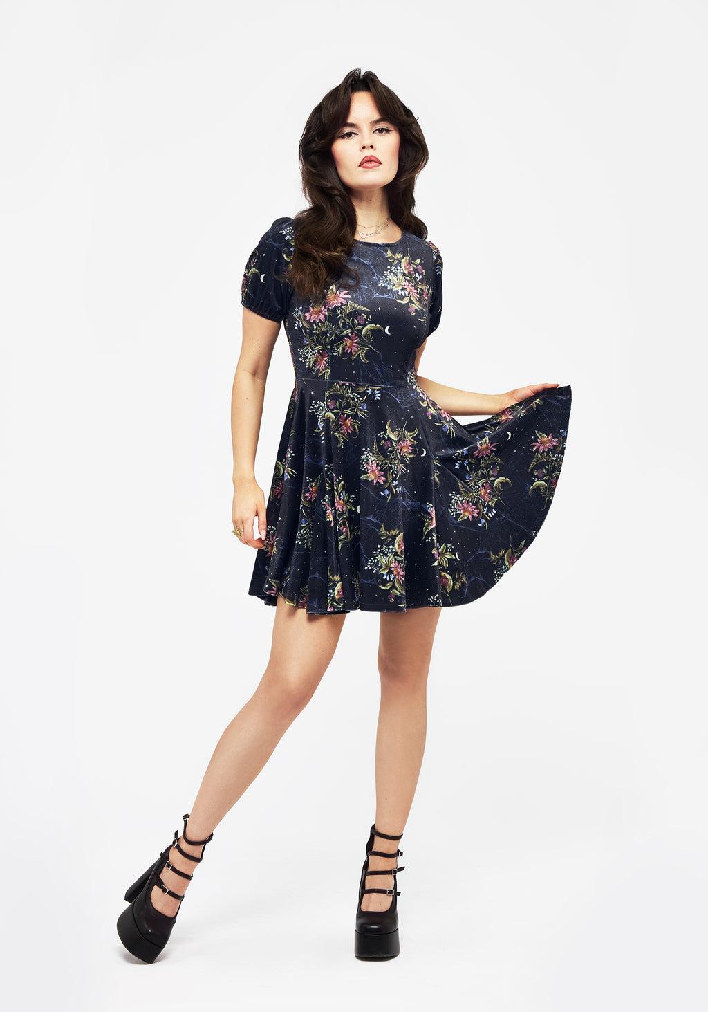 Cleome Floral Spiderweb Velour Mini Dress Product Image