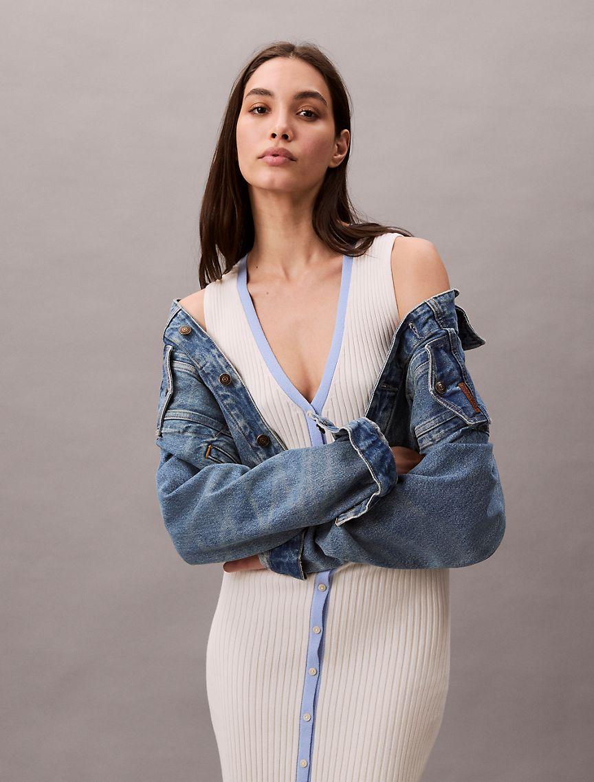 Cotton Rib V-Neck Dress Product Image