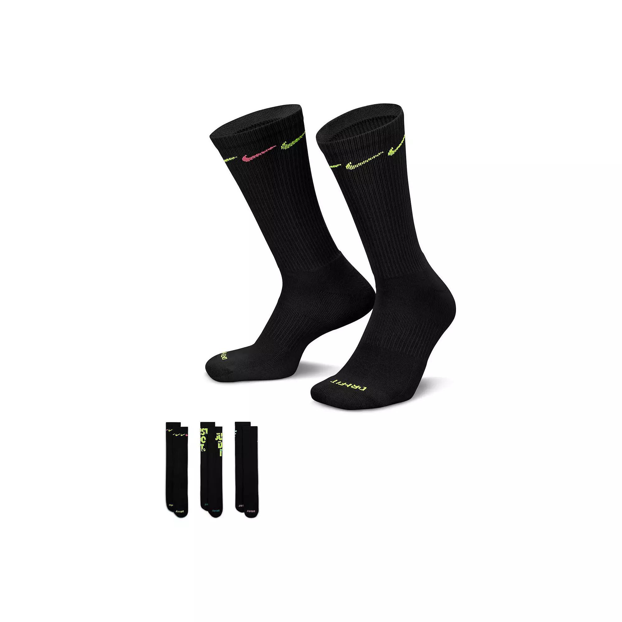 Men's Nike 3-Pack Everyday Plus Cushioned Crew Socks, Size: 8-12, Black Product Image