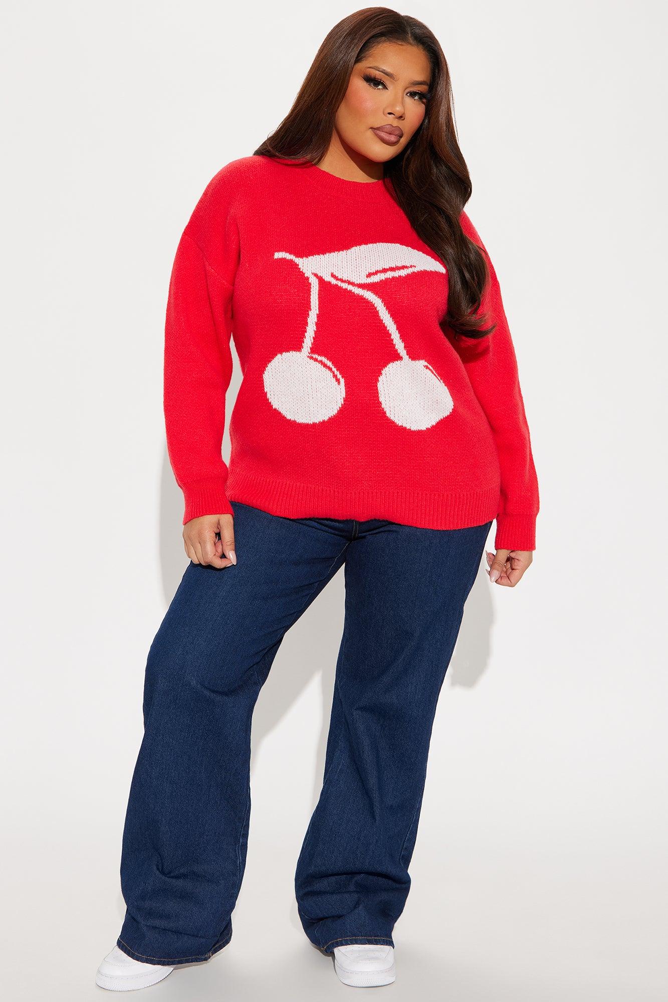 Cherry Taste Oversized Sweater - Red Female Product Image