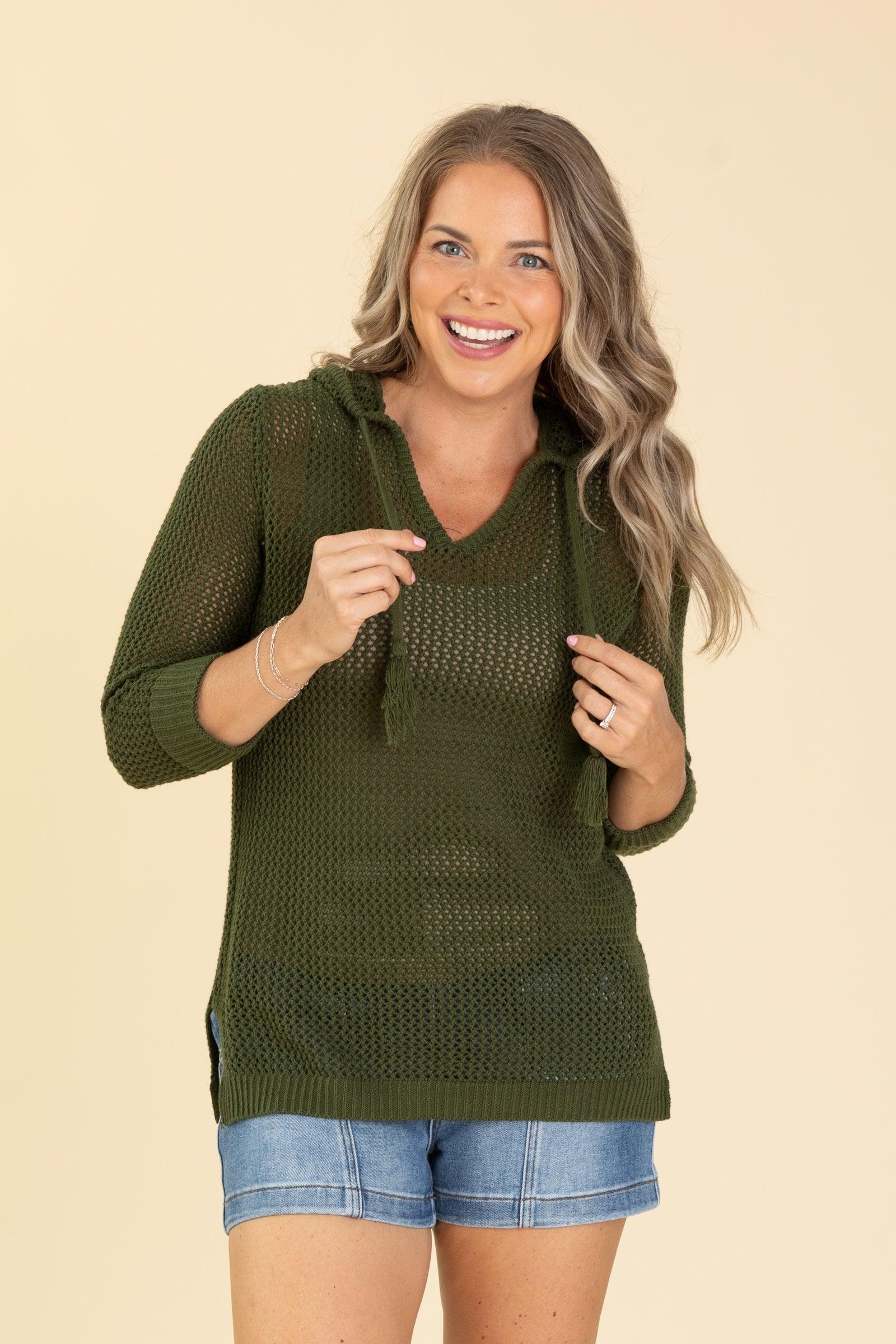 Fish Net Hoodie Lightweight Knit Top Product Image