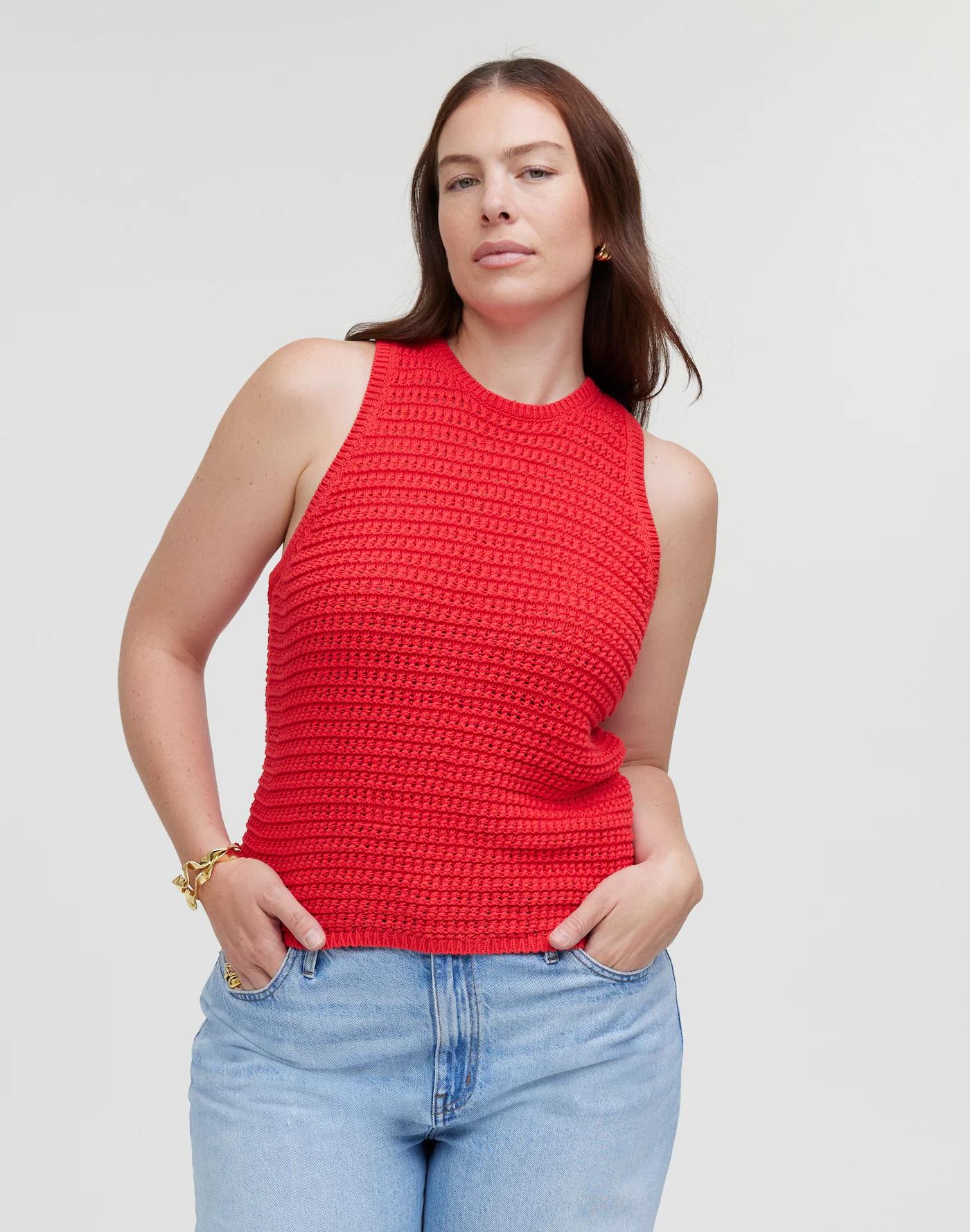 Crochet-Knit Crewneck Sweater Tank Product Image