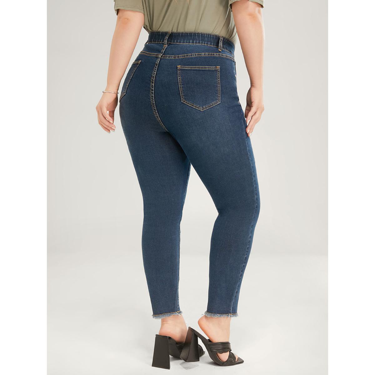 Plus Size Skinny Very Stretchy Mid Rise Dark Wash Gap Proof Jeans Women DarkBlue Casual Plain Tummy control High stretch Pocket Jeans BloomChic 30/6X Product Image