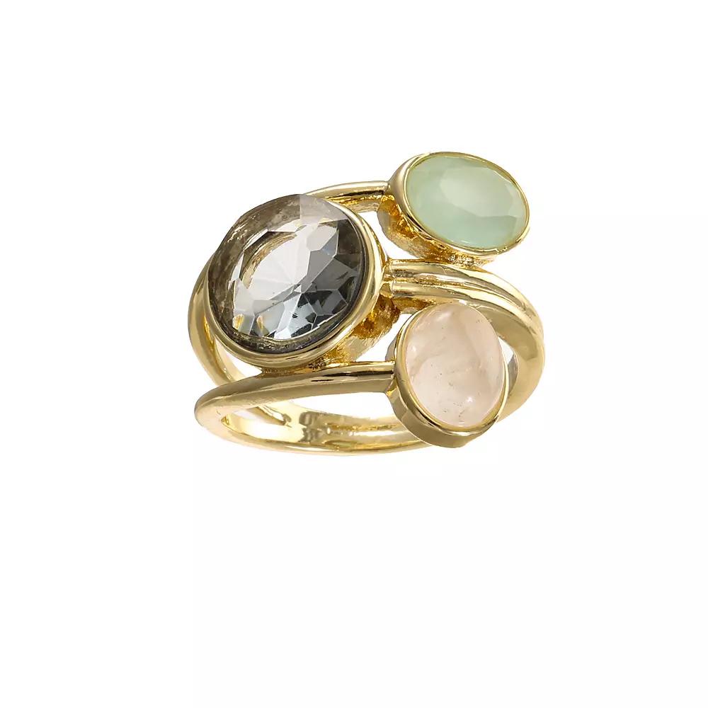 City Luxe Gold Tone Rose Quartz & Crystal Multistone Ring, Women's, Size: 10 Product Image