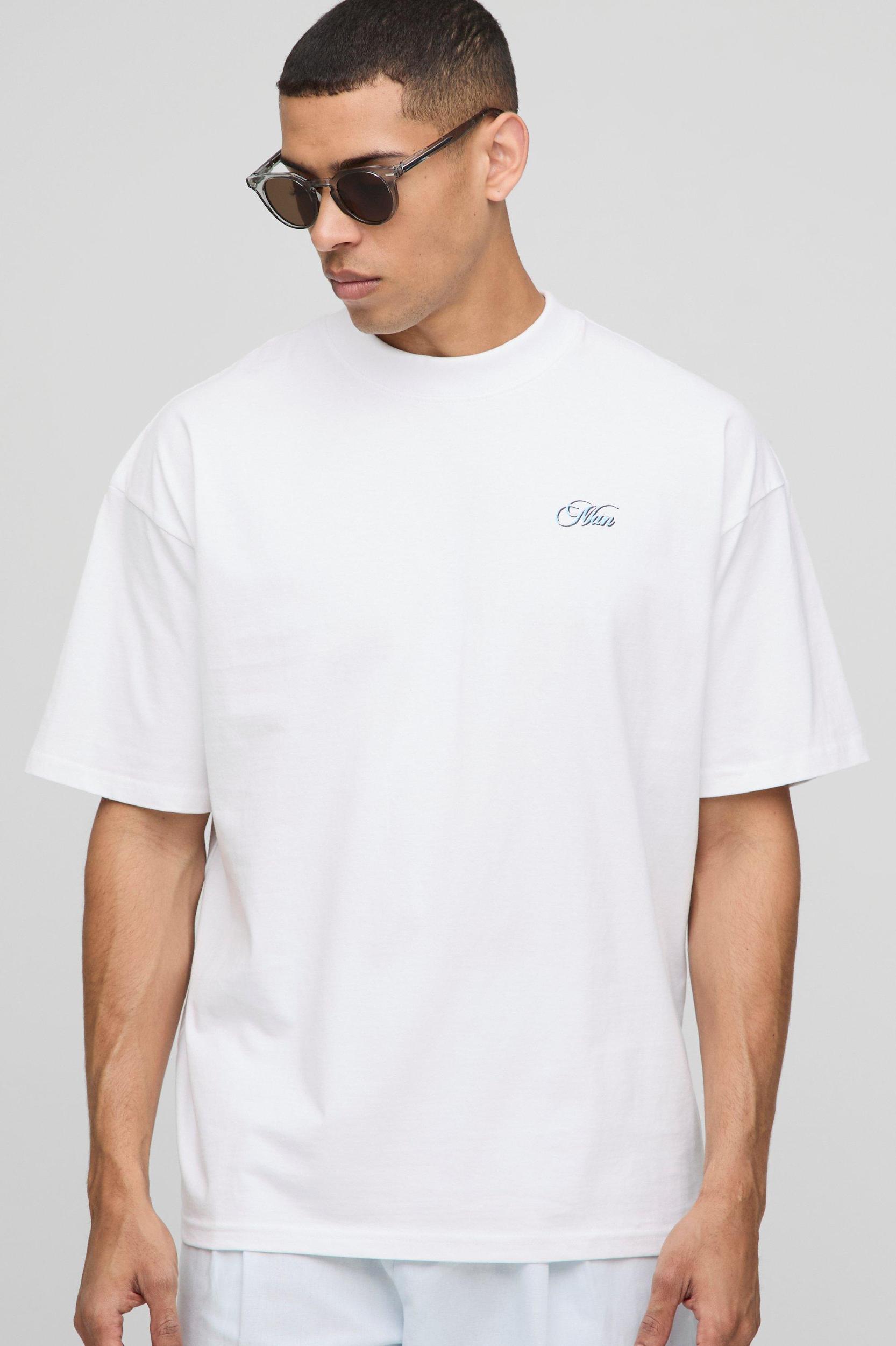 White Oversized Extended Neck Fruit Market T-Shirt | boohooMAN USA Product Image