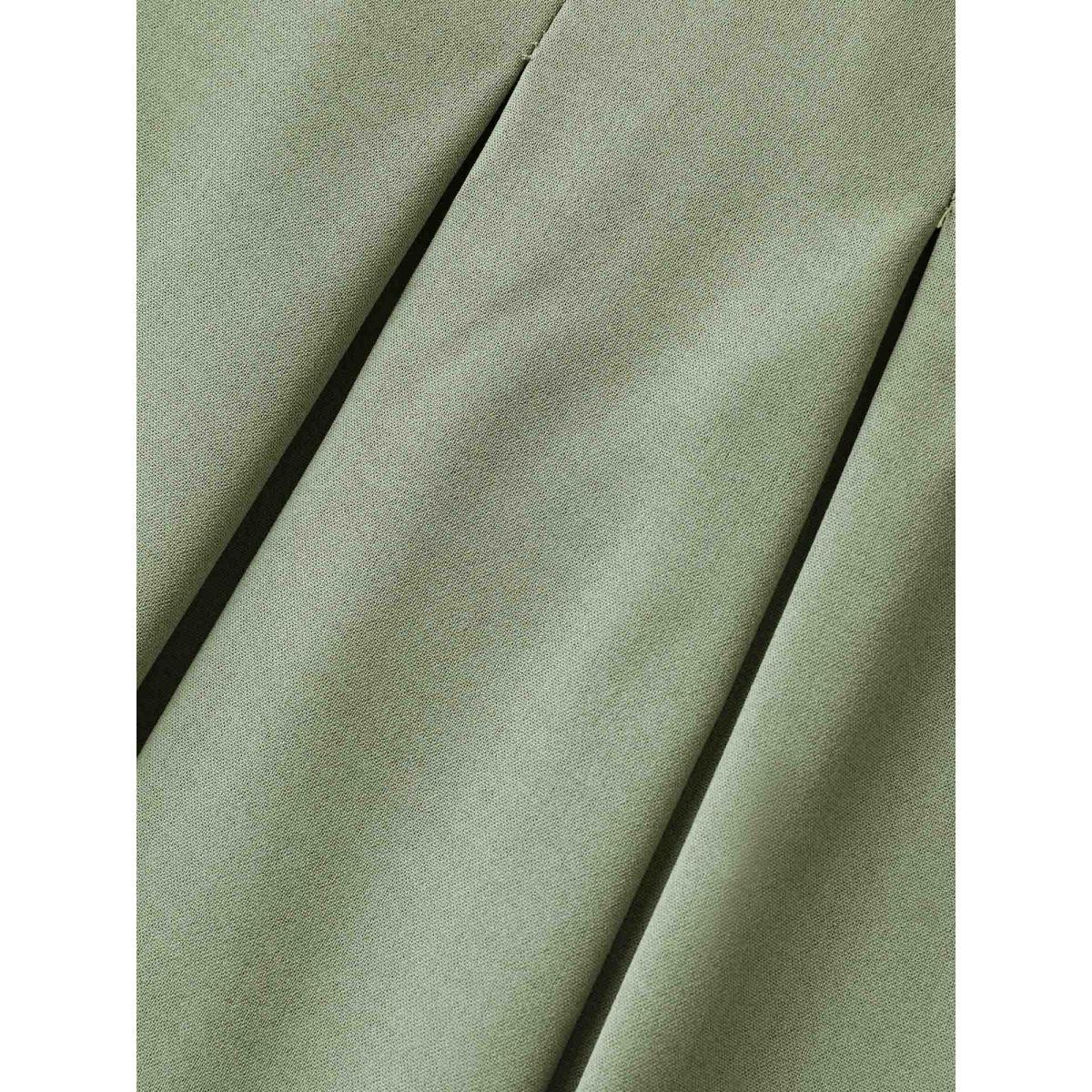 Plus Size Pleated Neckline Cinched-Waist Solid Midi Dress Greenbean Women V-neck Short sleeve Curvy BloomChic 14-16/1X Product Image