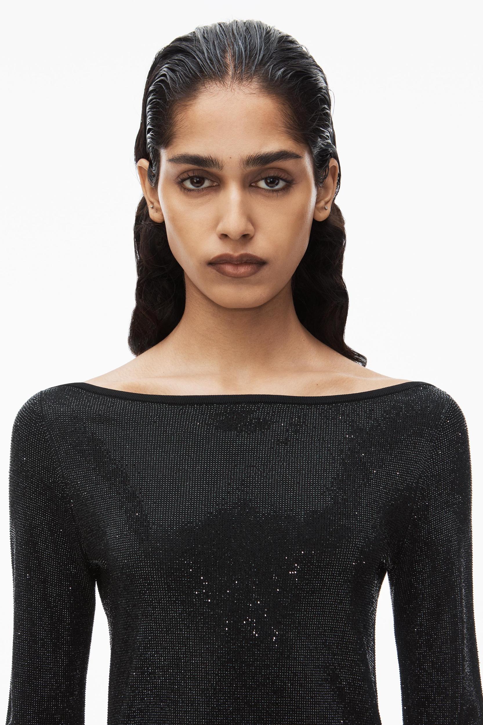 Clear Bead Hotfix Boatneck Minidress In Long Sleeve Product Image