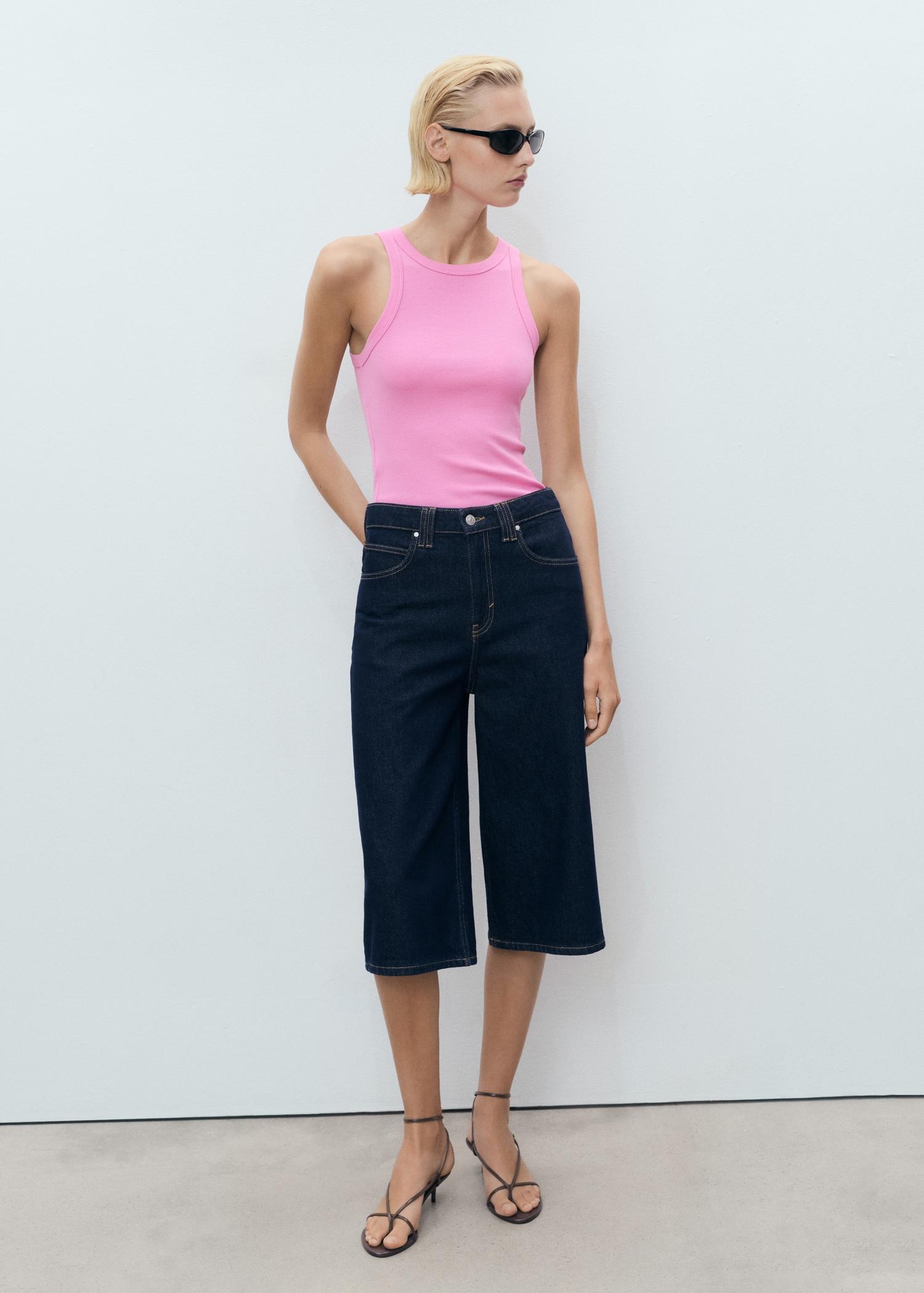 Ribbed cotton-blend top - Women | MANGO USA Product Image