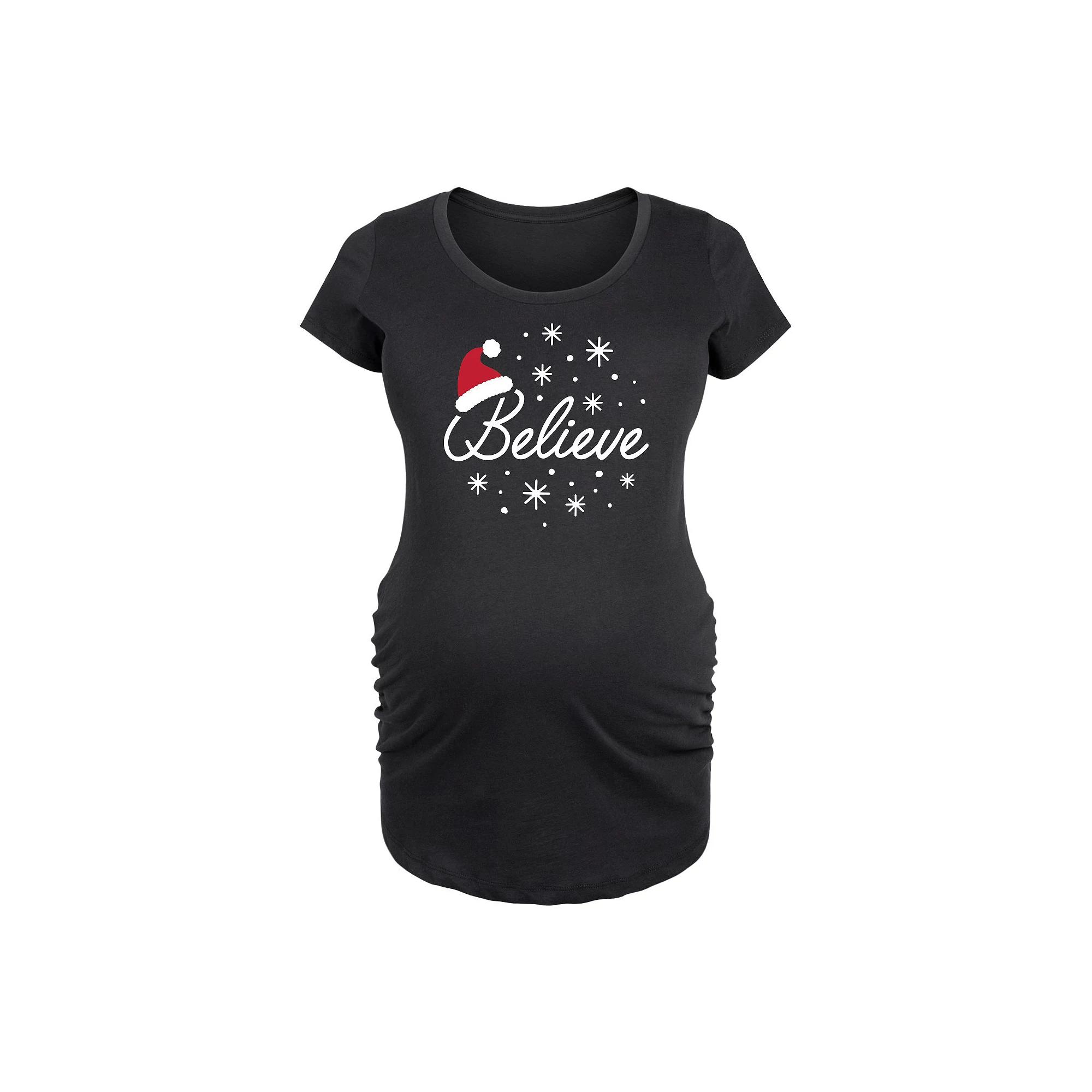 Maternity Believe With Santa Hat Graphic Tee, Women's,  Product Image