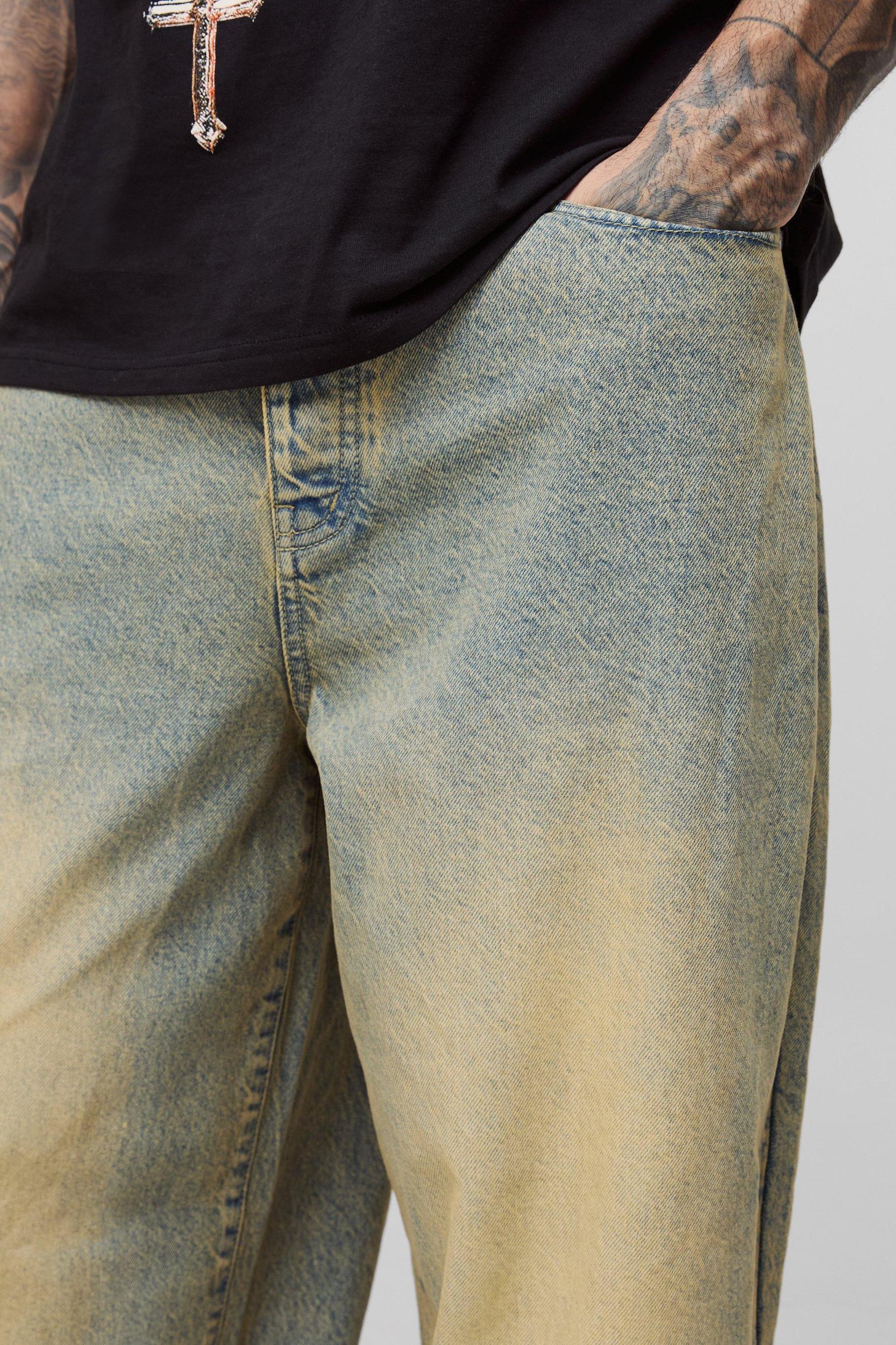 Tall Balloon Fit Pleat Knee Tinted Jeans | boohooMAN USA Product Image