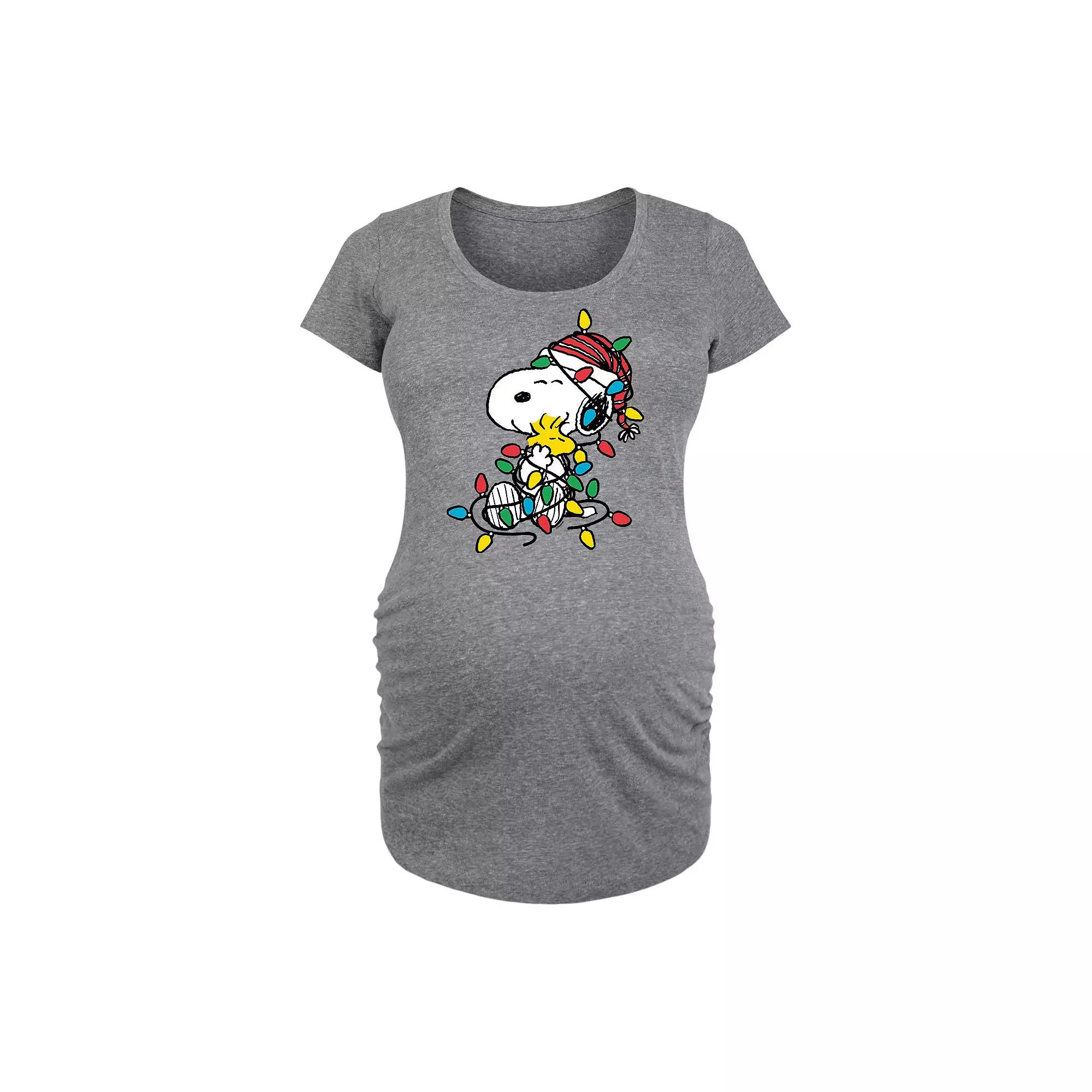 Maternity Peanuts Snoopy Woodstock Xmas Lights Graphic Tee, Women's,  Product Image