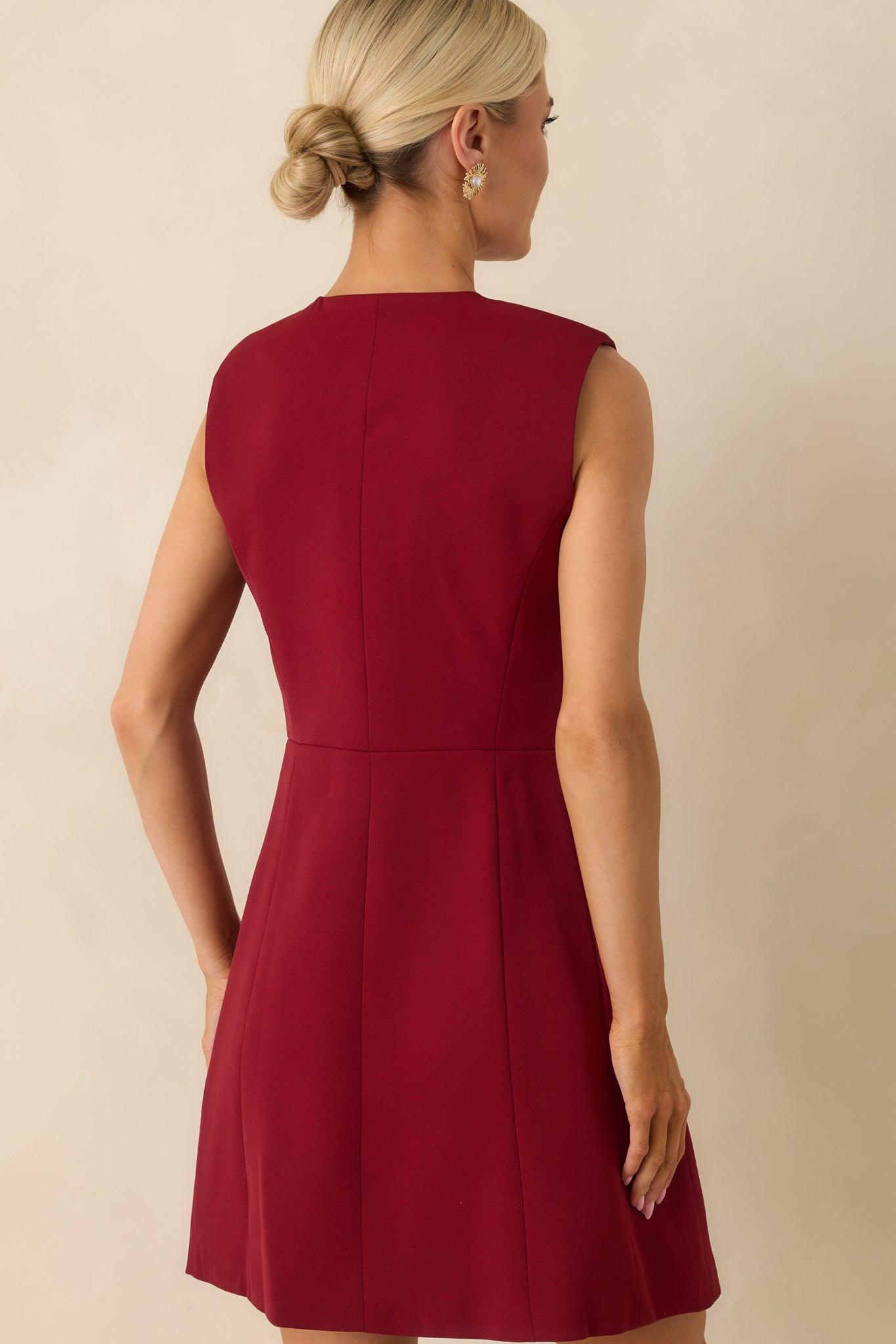 Whatever She Wants Burgundy Sleeveless Tailored Mini Dress Product Image