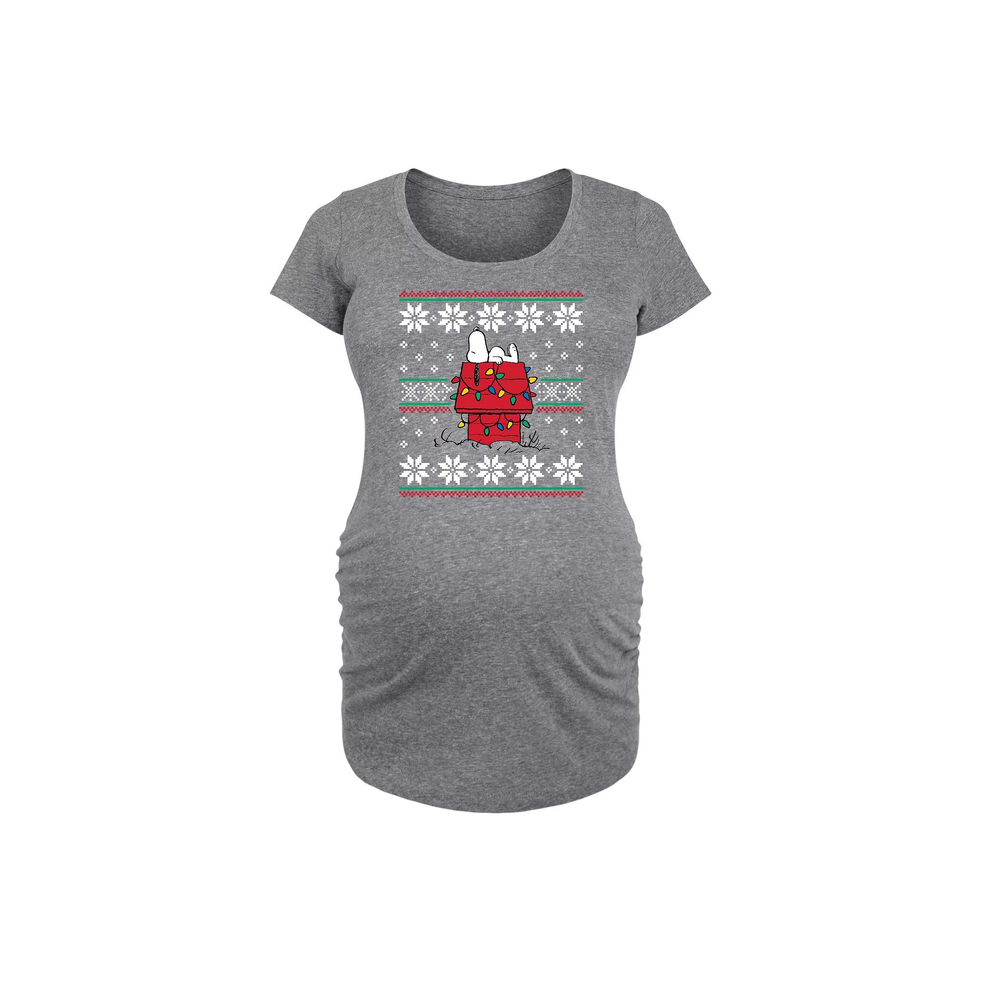 Maternity Peanuts Snoopy Doghouse Ugly Sweater Christmas Graphic Tee, Women's,  Product Image
