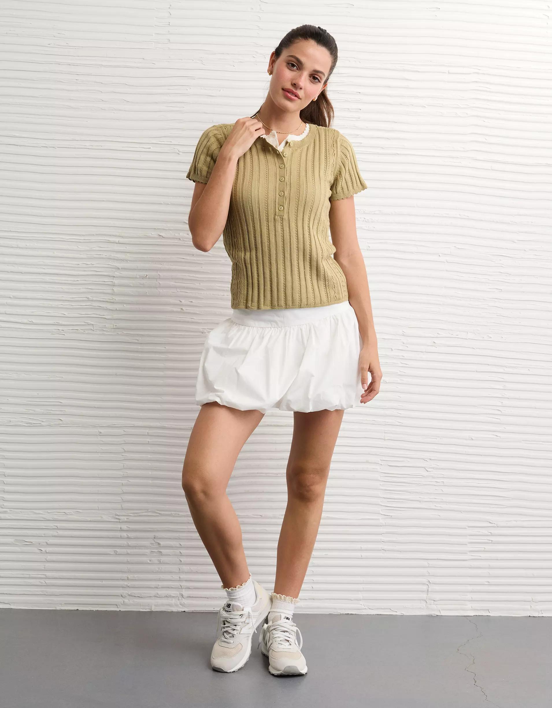 AE Henley Pointelle Sweater T-Shirt Product Image