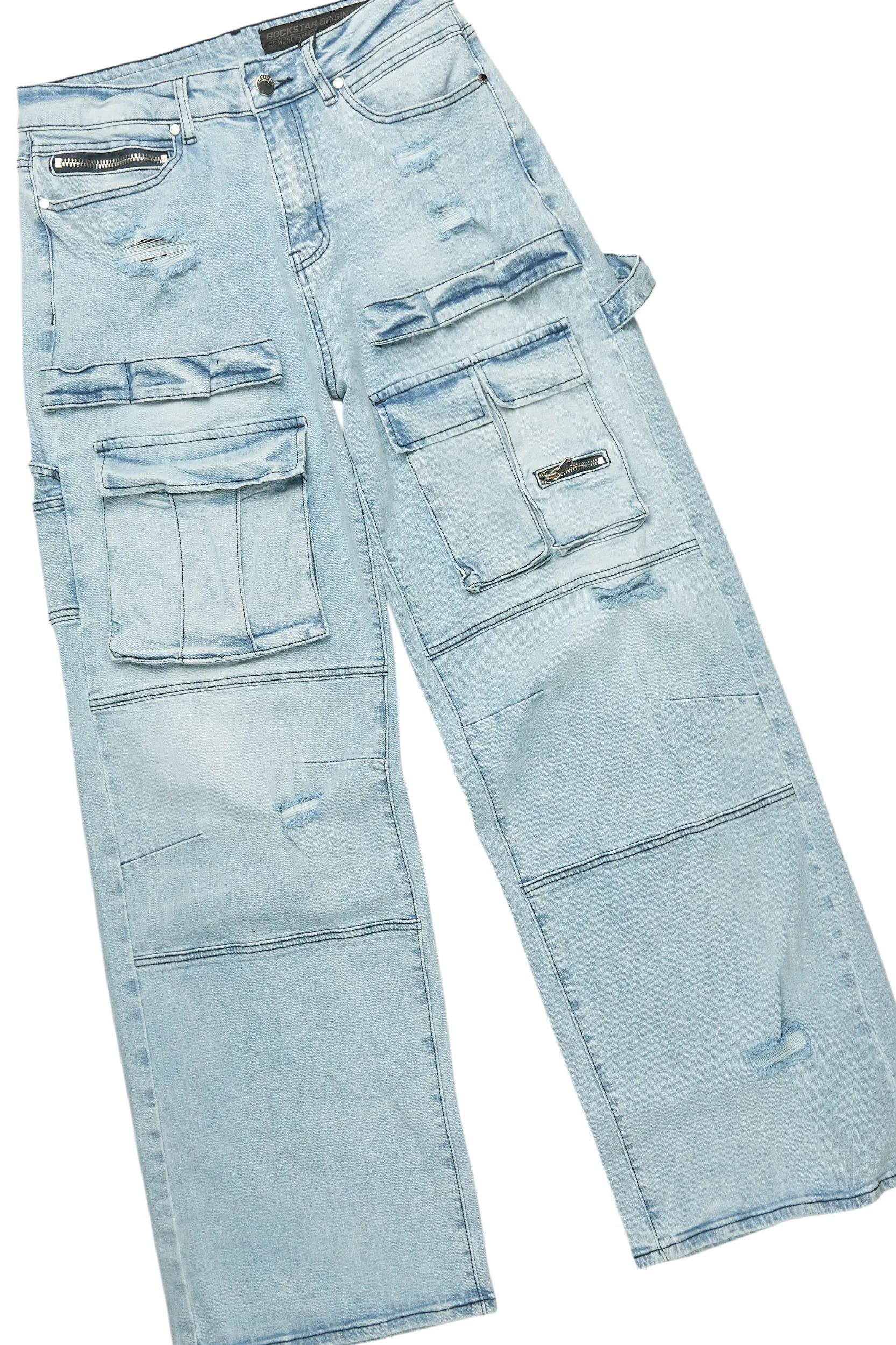 Yooz Heather Grey Hoodie & Deco Stacked Flare PU Jean Bundle Male Product Image