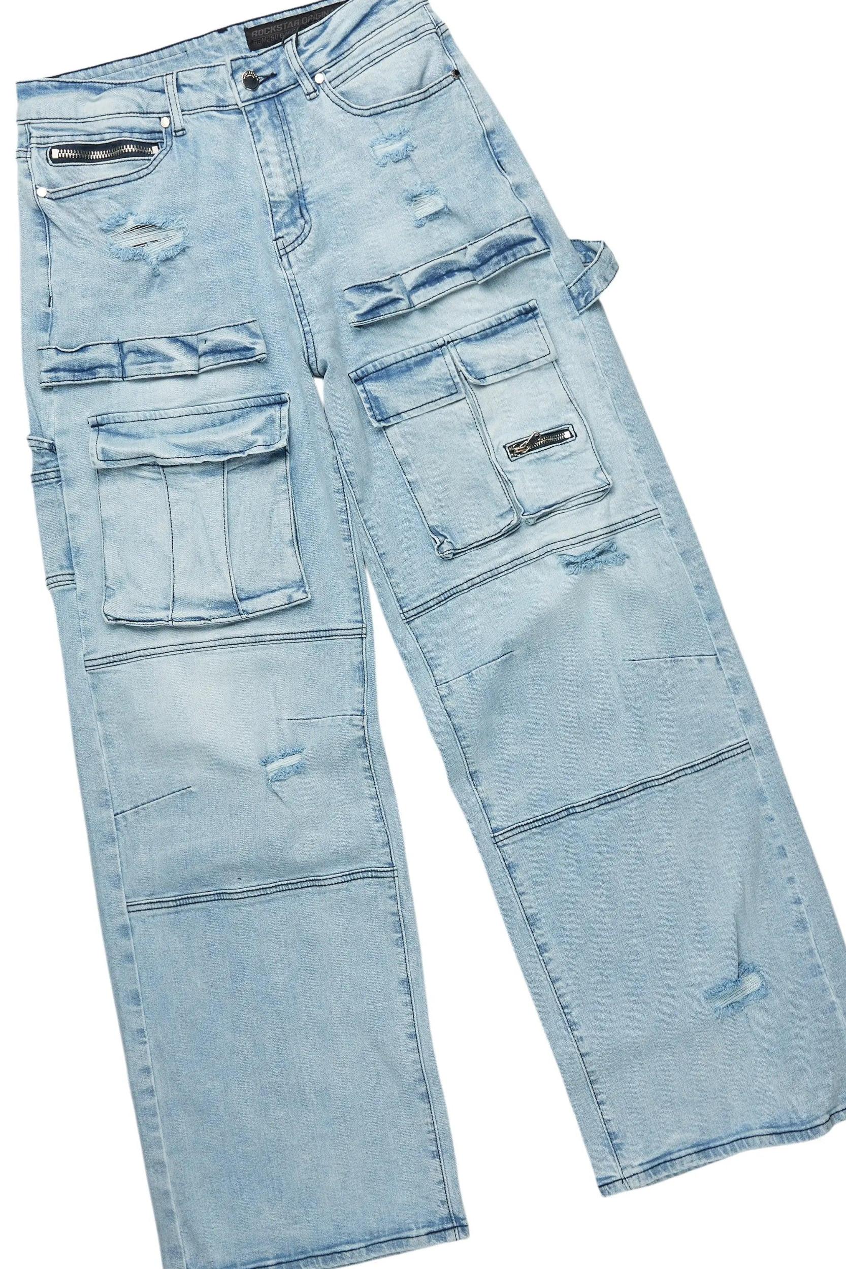 Yooz Heather Grey Hoodie & Deco Stacked Flare PU Jean Bundle Male Product Image