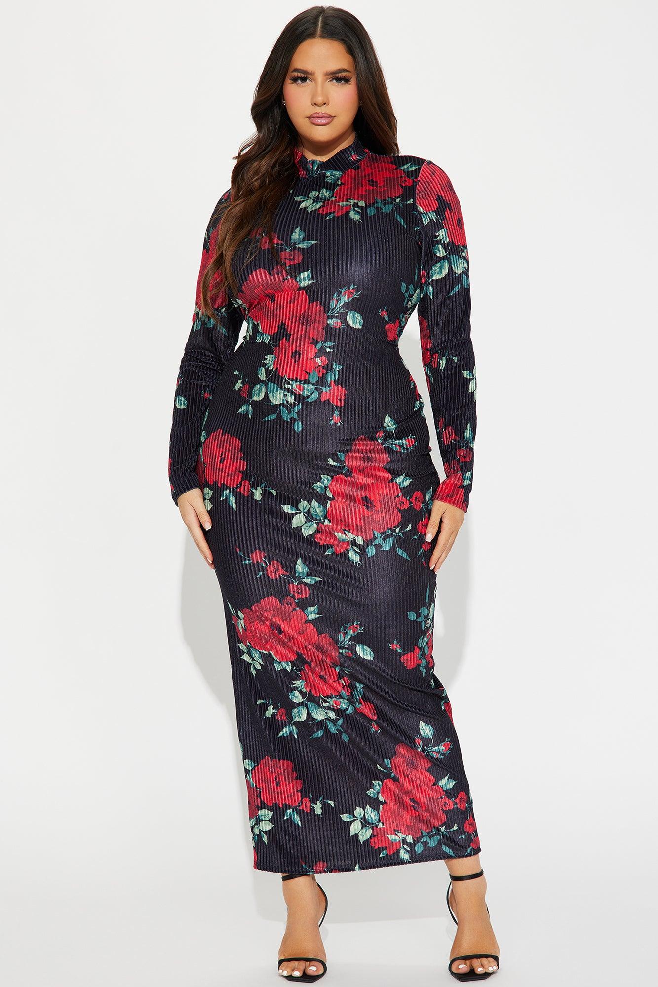 Anna Floral Maxi Dress - Black/Red Product Image
