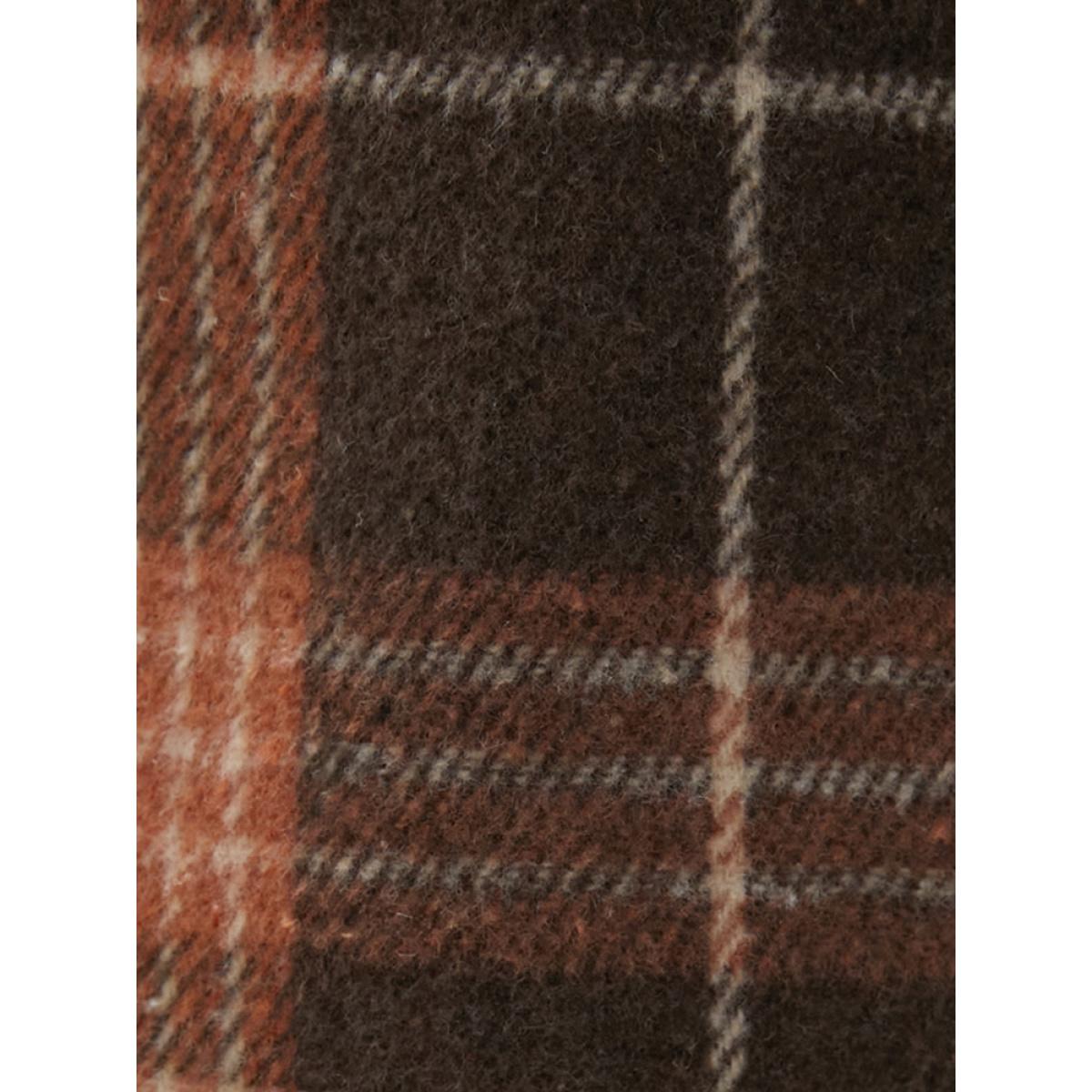 Plus Size Plaid Contrast Suit Collar Dolman Sleeve Belted Coat Women DarkBrown Elegant Belted Loose Ladies Dailywear Winter Coats BloomChic 12/L Product Image