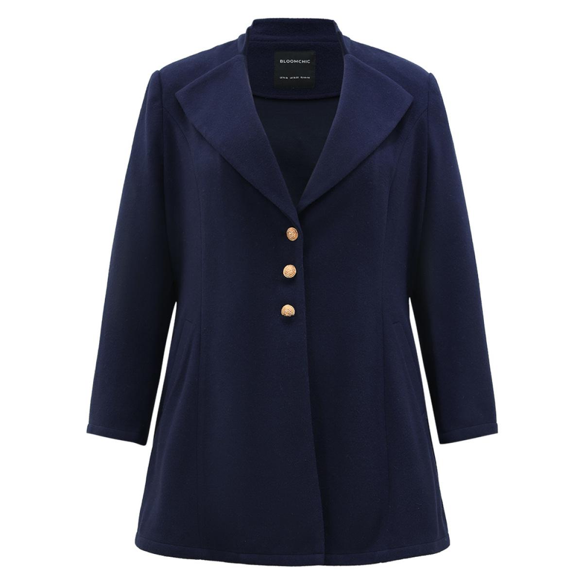 Plus Size Solid Metal Detail Lapel Collar Coat Women DarkBlue Casual Plain Ladies Dailywear Winter Coats BloomChic 18-20/2X Product Image