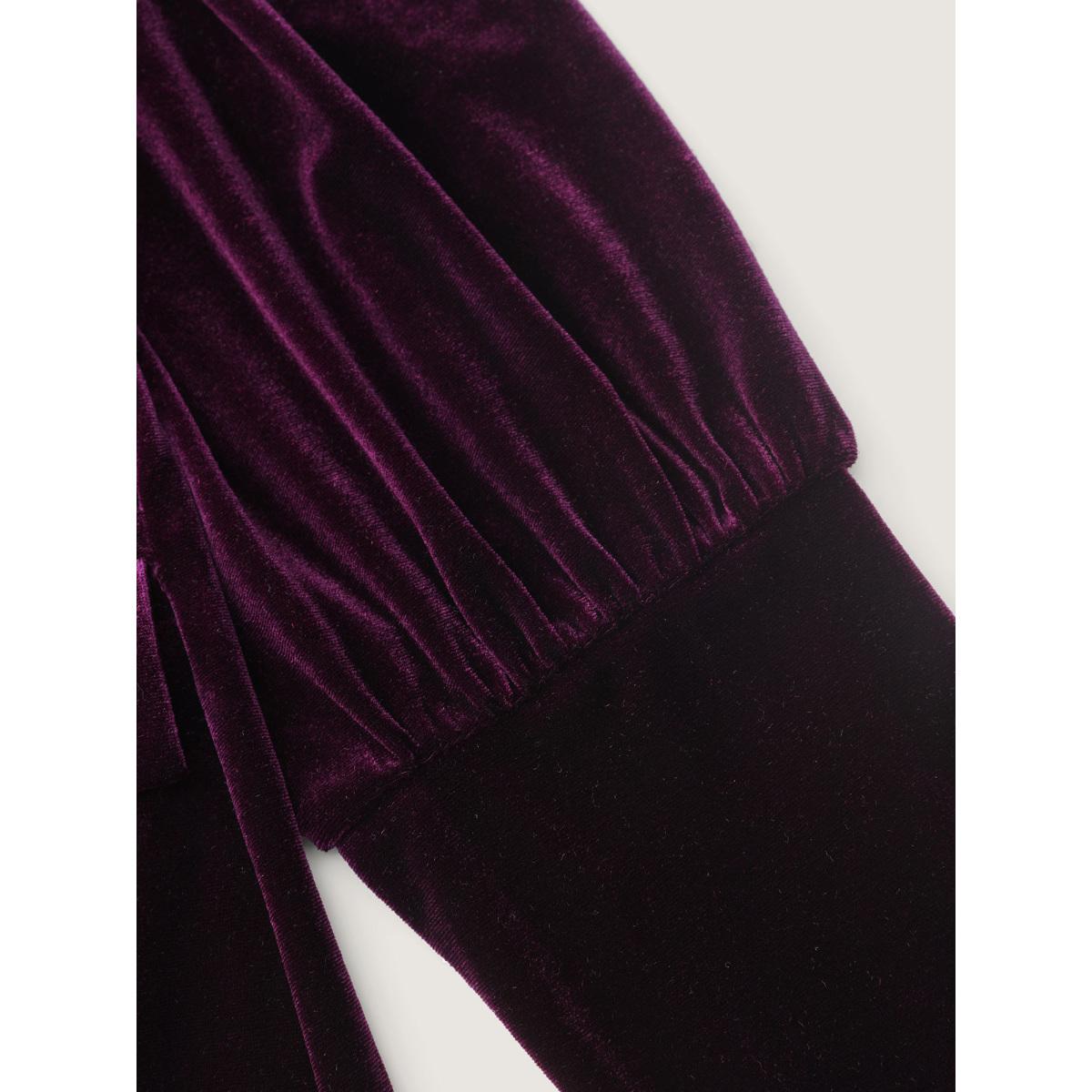 Plus Size Velvet Stretchy Button Blazer Midi Dress Eggplant Women Party&Cocktail Button Suit Collar Extra Long Sleeve Curvy BloomChic 22-24/3X Product Image