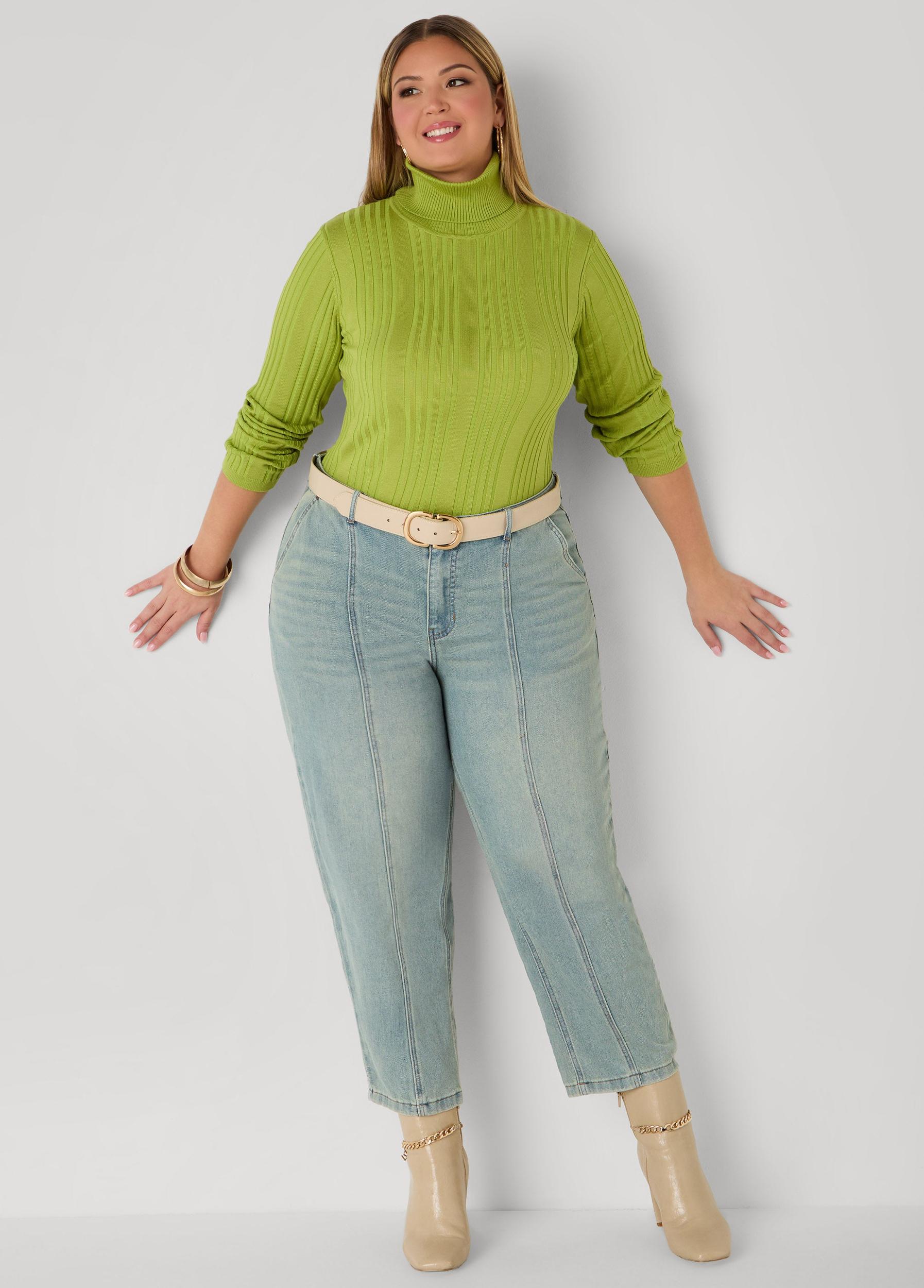Plus Size Seam Detailed Straight Leg Jeans Ashley Stewart Product Image