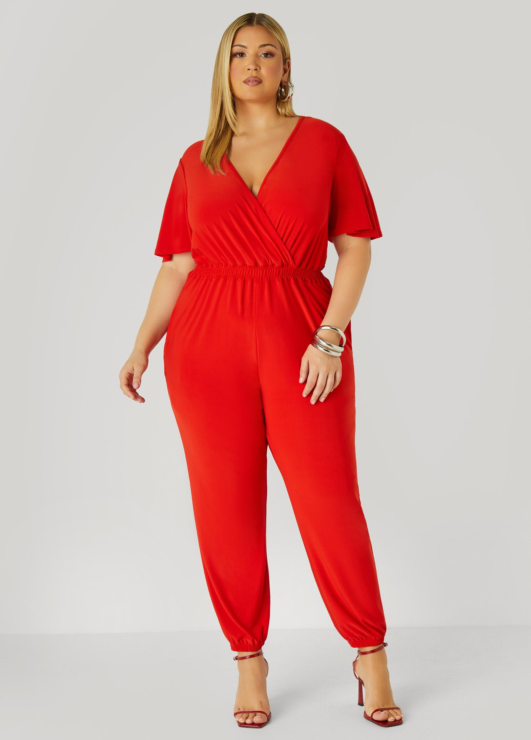 Faux Wrap Stretch Knit Jumpsuit Product Image