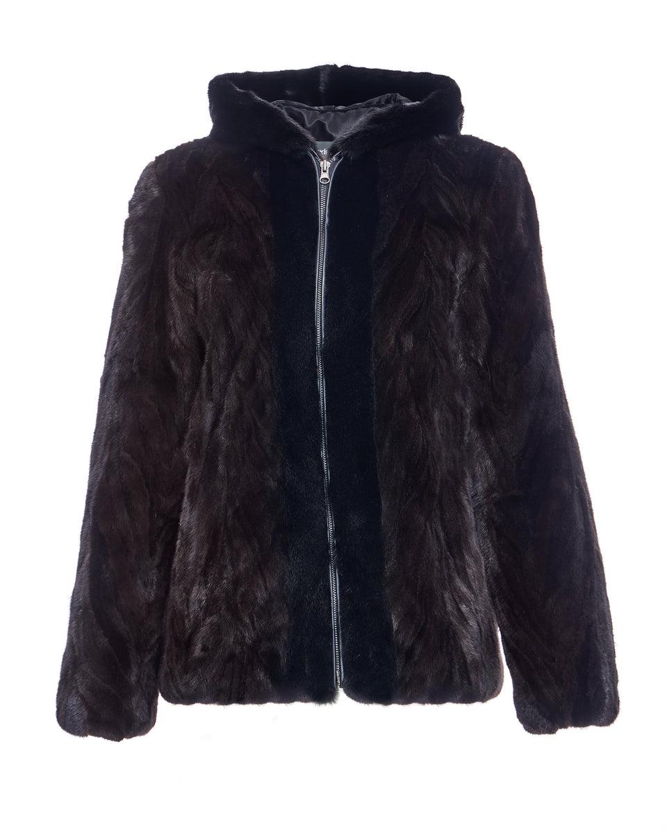 Hooded Mink Sections Jacket Product Image