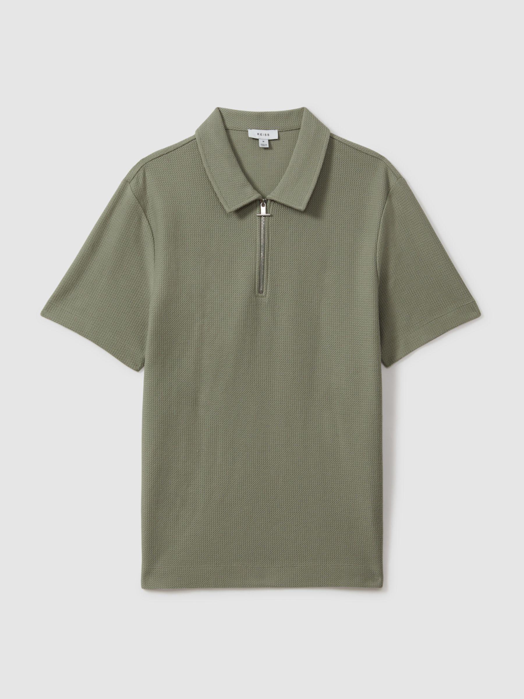 Textured Cotton Half-Zip Polo Shirt in Pistachio Product Image