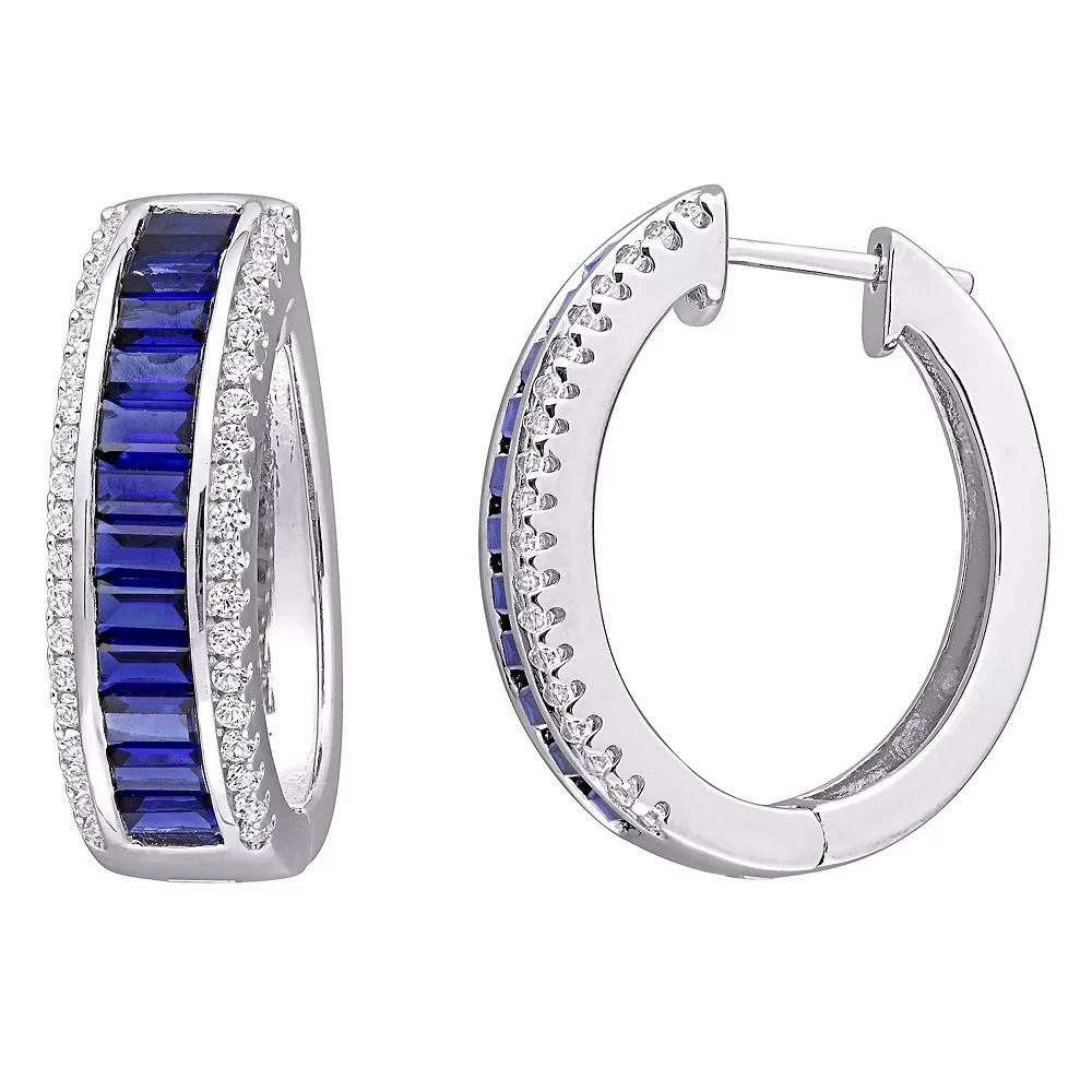 Stella Grace Sterling Silver Lab-Created Blue & White Sapphire Hoop Earrings, Women's Product Image