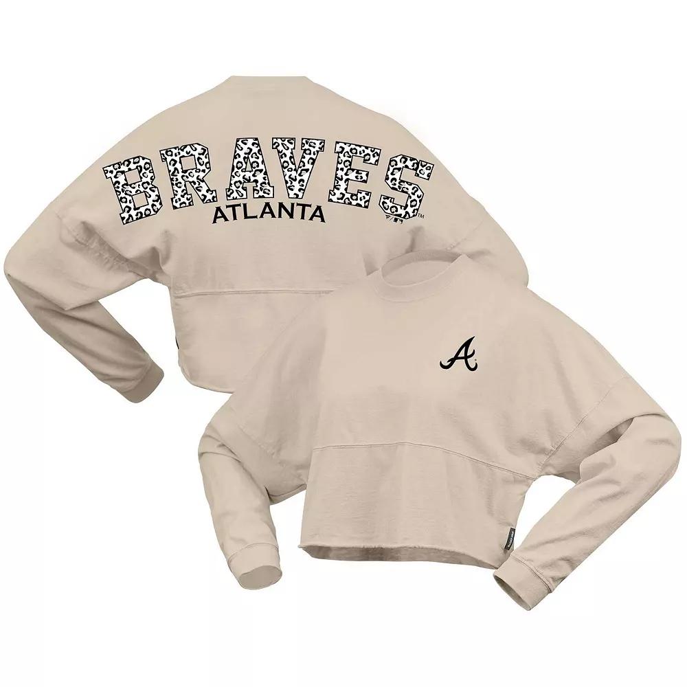 Women's Fanatics Branded Cream Atlanta Braves Long Sleeve Cropped Jersey T-Shirt, Size: 2XL, Beige Product Image